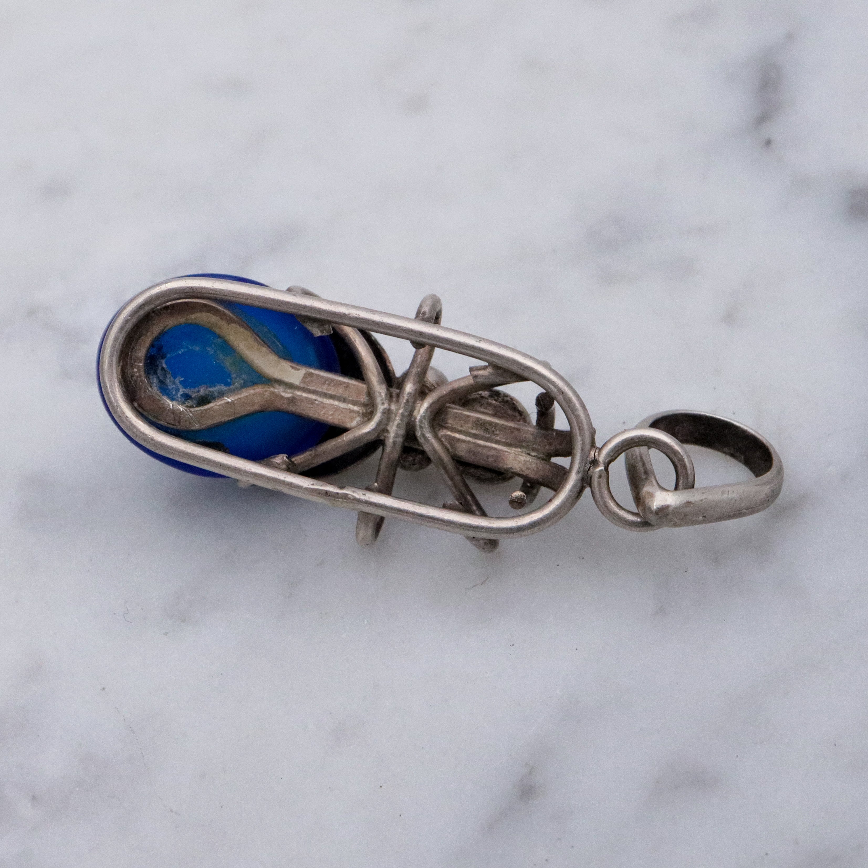 Vintage sterling blue chalcedony beetle bug pendant
