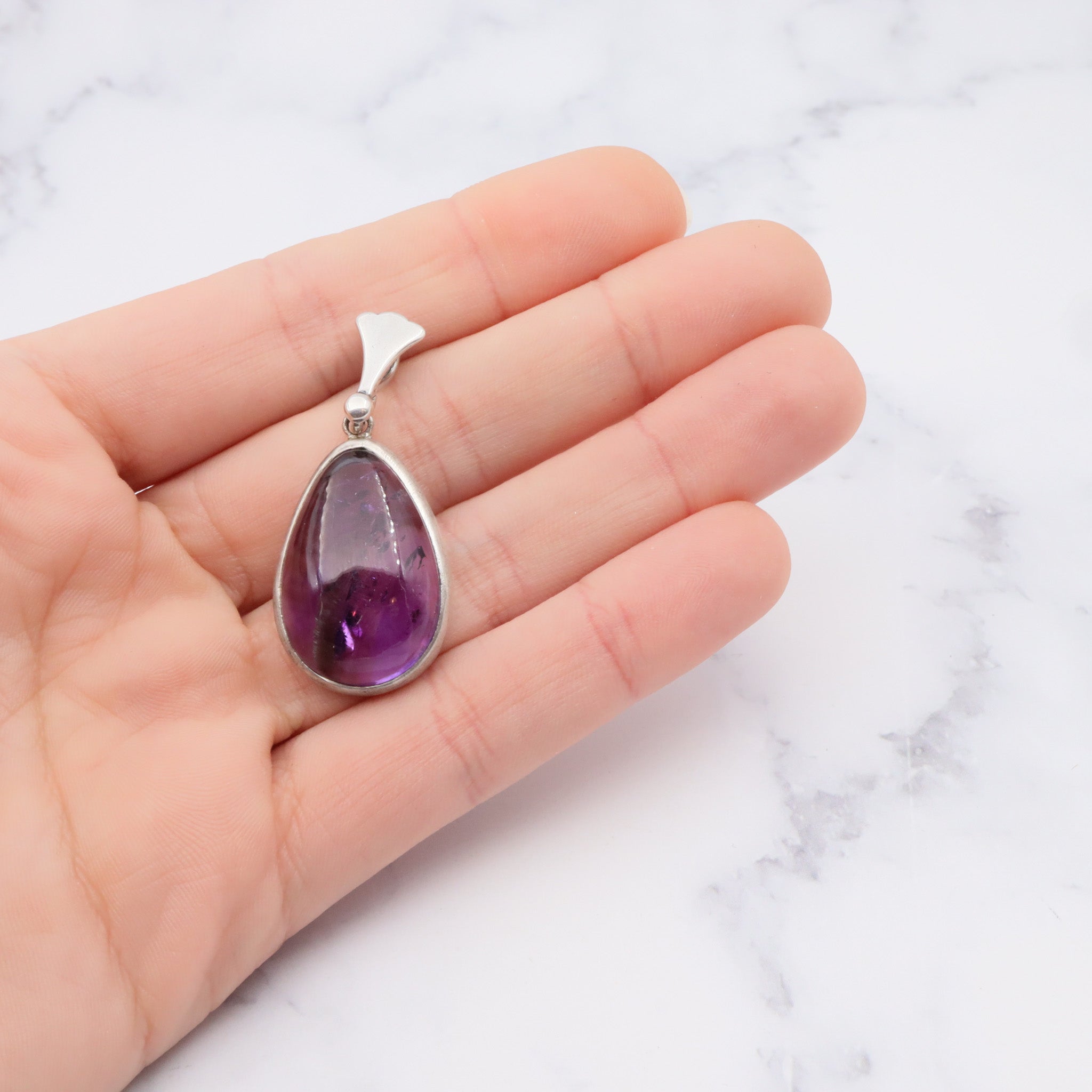 Antique sterling silver and amethyst tear drop pendant