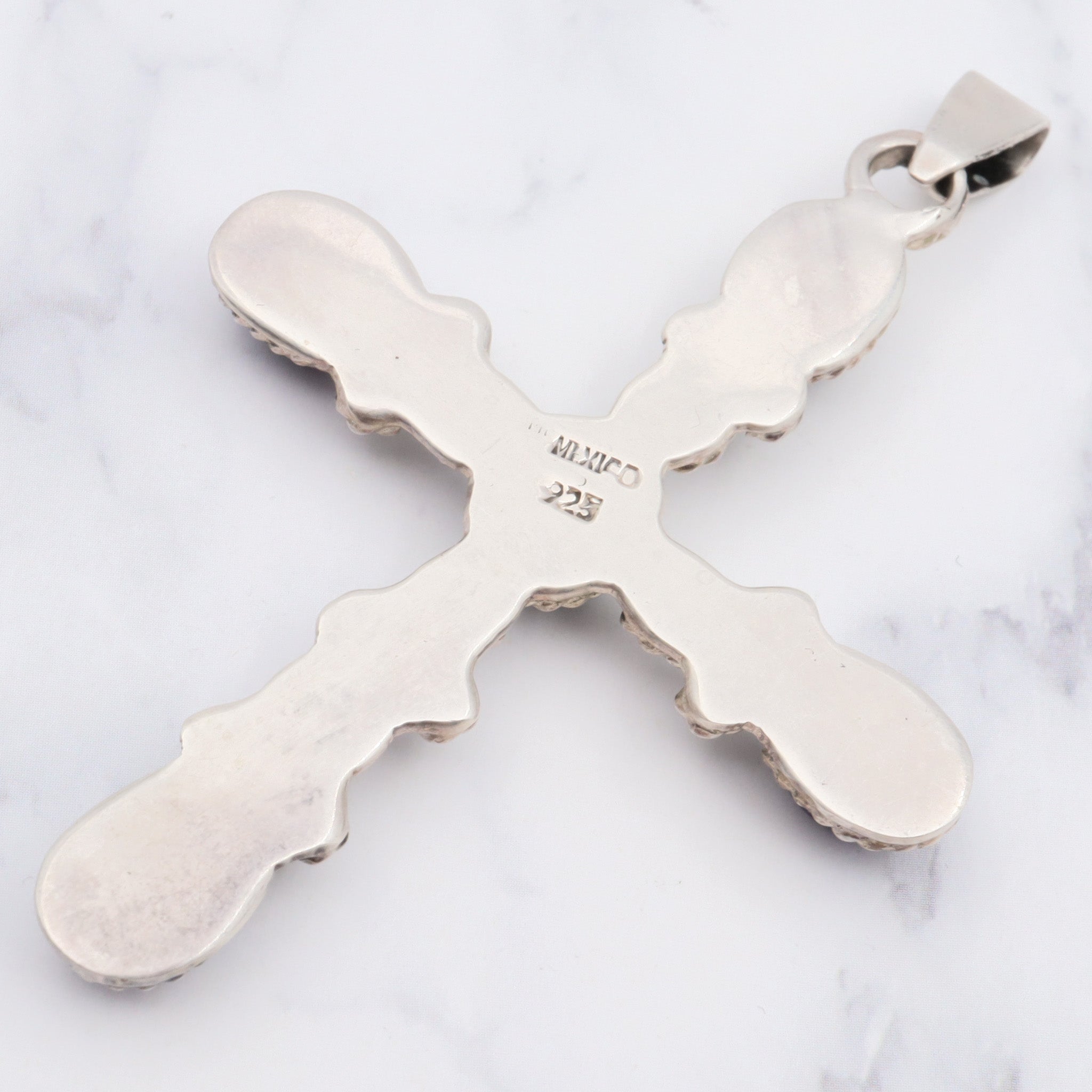 Vintage Mexican sterling lapis large cross pendant