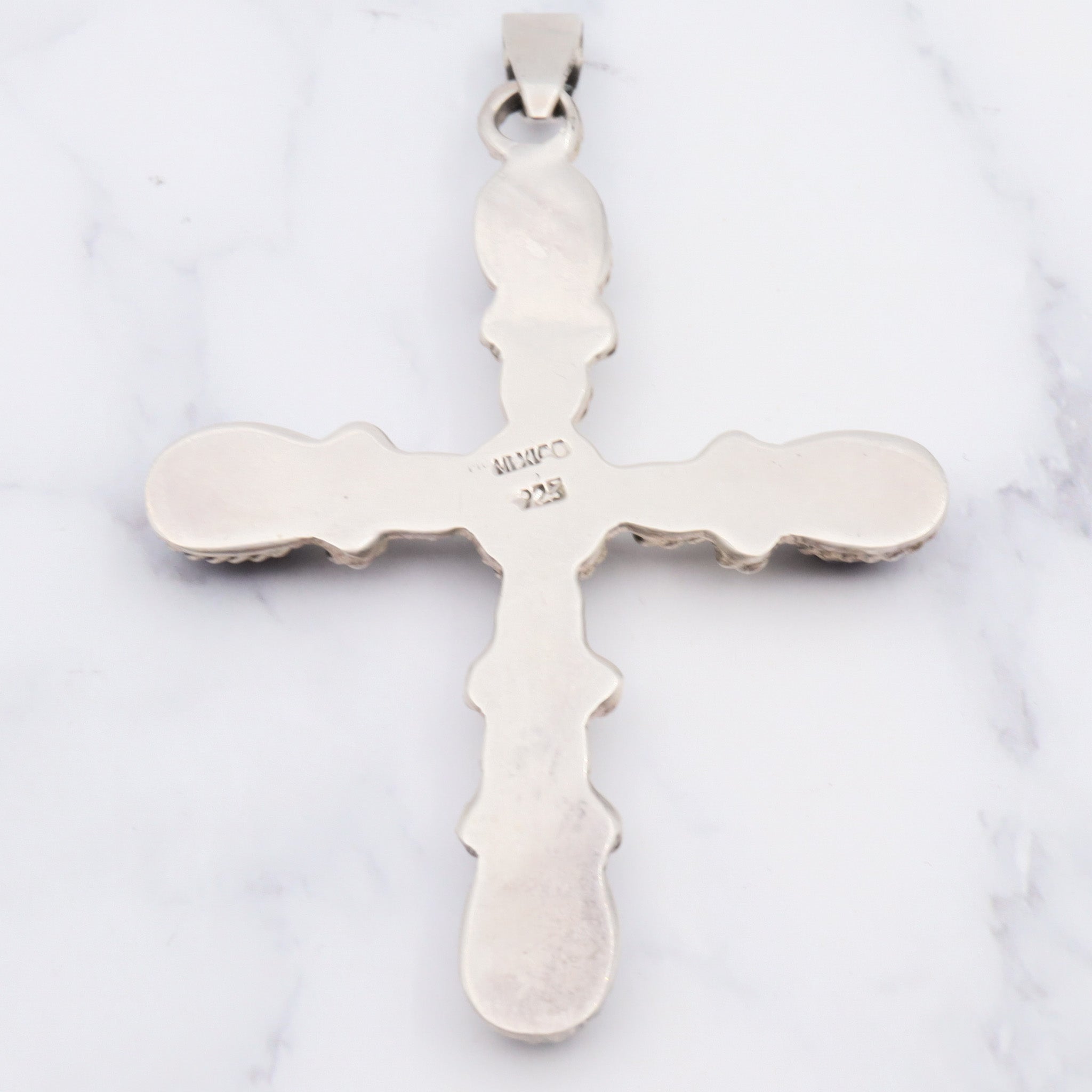 Vintage Mexican sterling lapis large cross pendant