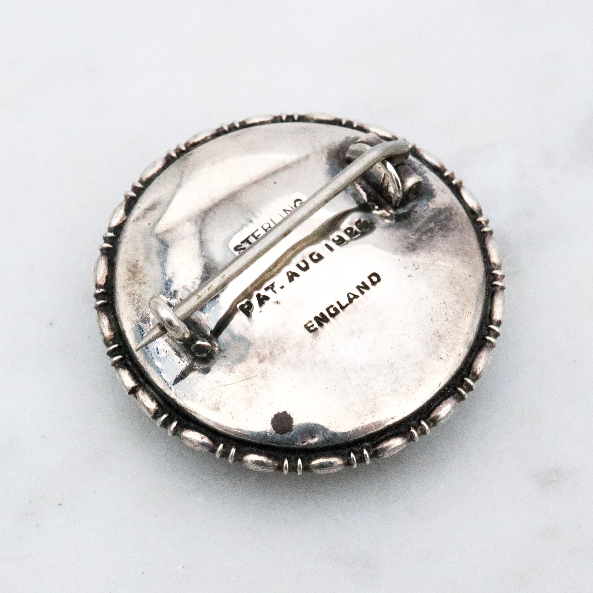 Antique Victorian 1924 England sterling morpho butterfly reverse painted brooch