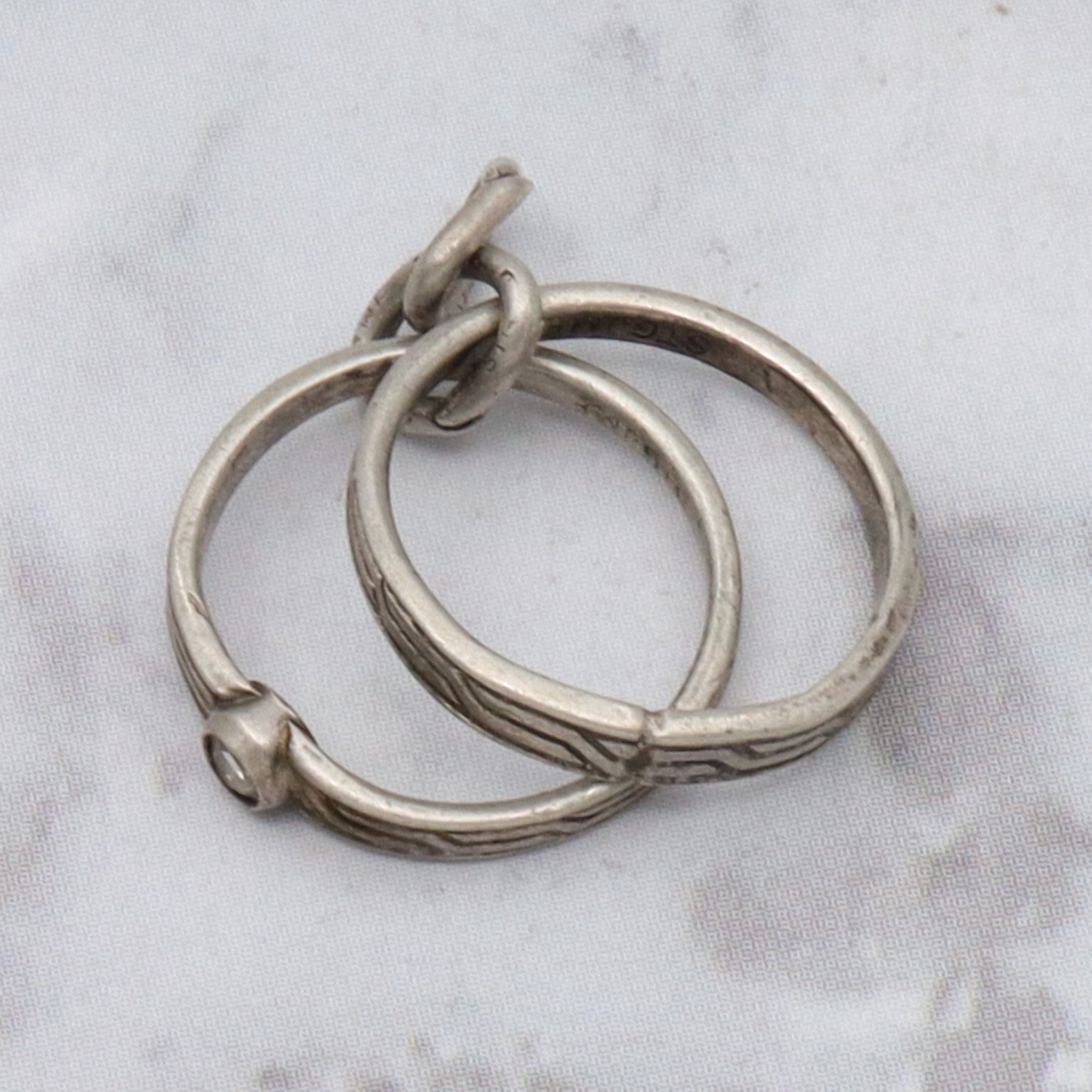 Antique Art Deco JMF sterling silver glass faux engagement ring set charm