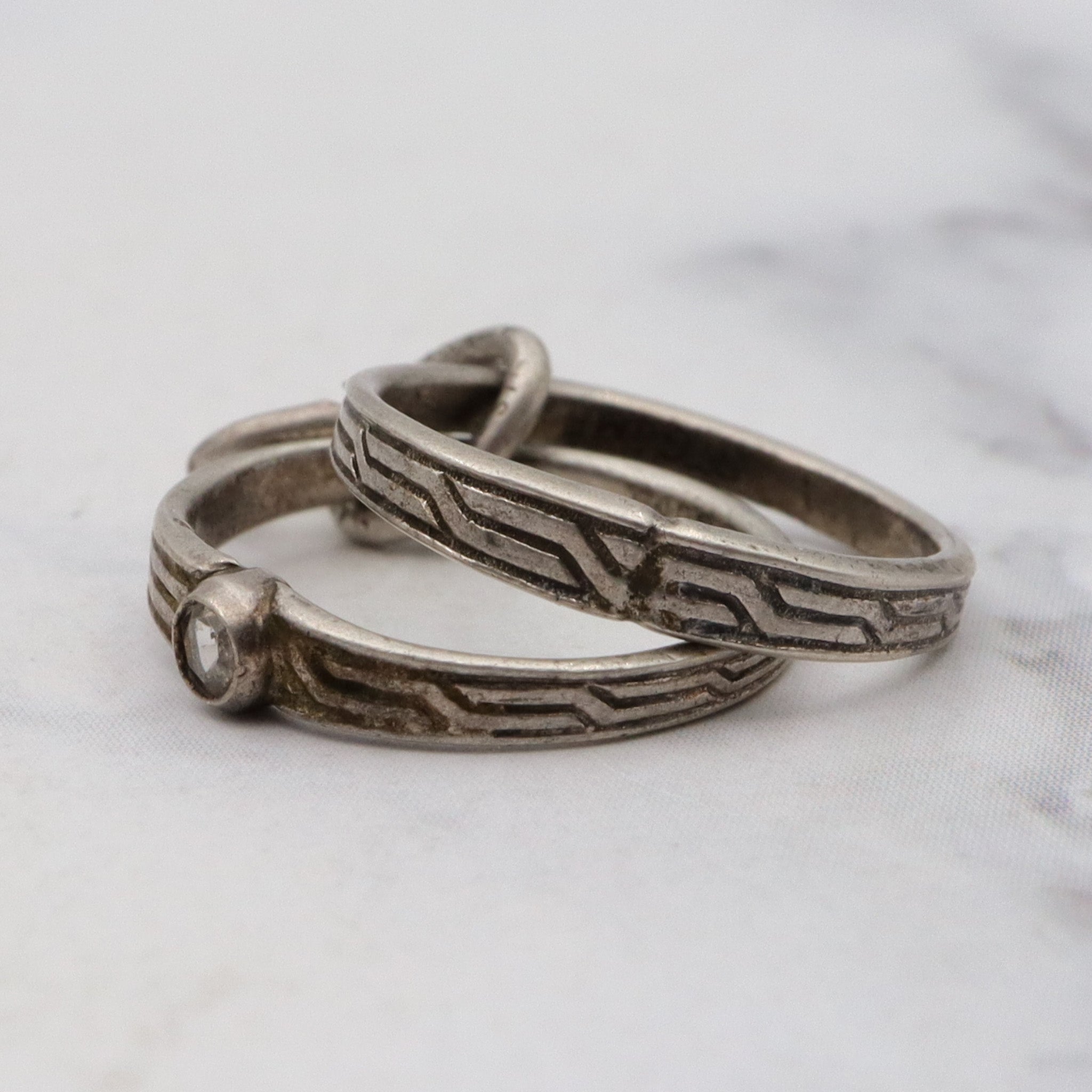 Antique Art Deco JMF sterling silver glass faux engagement ring set charm