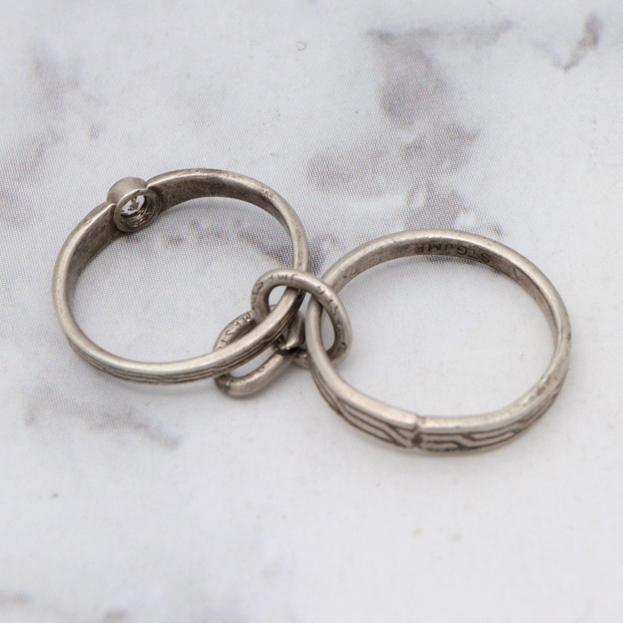 Antique Art Deco JMF sterling silver glass faux engagement ring set charm