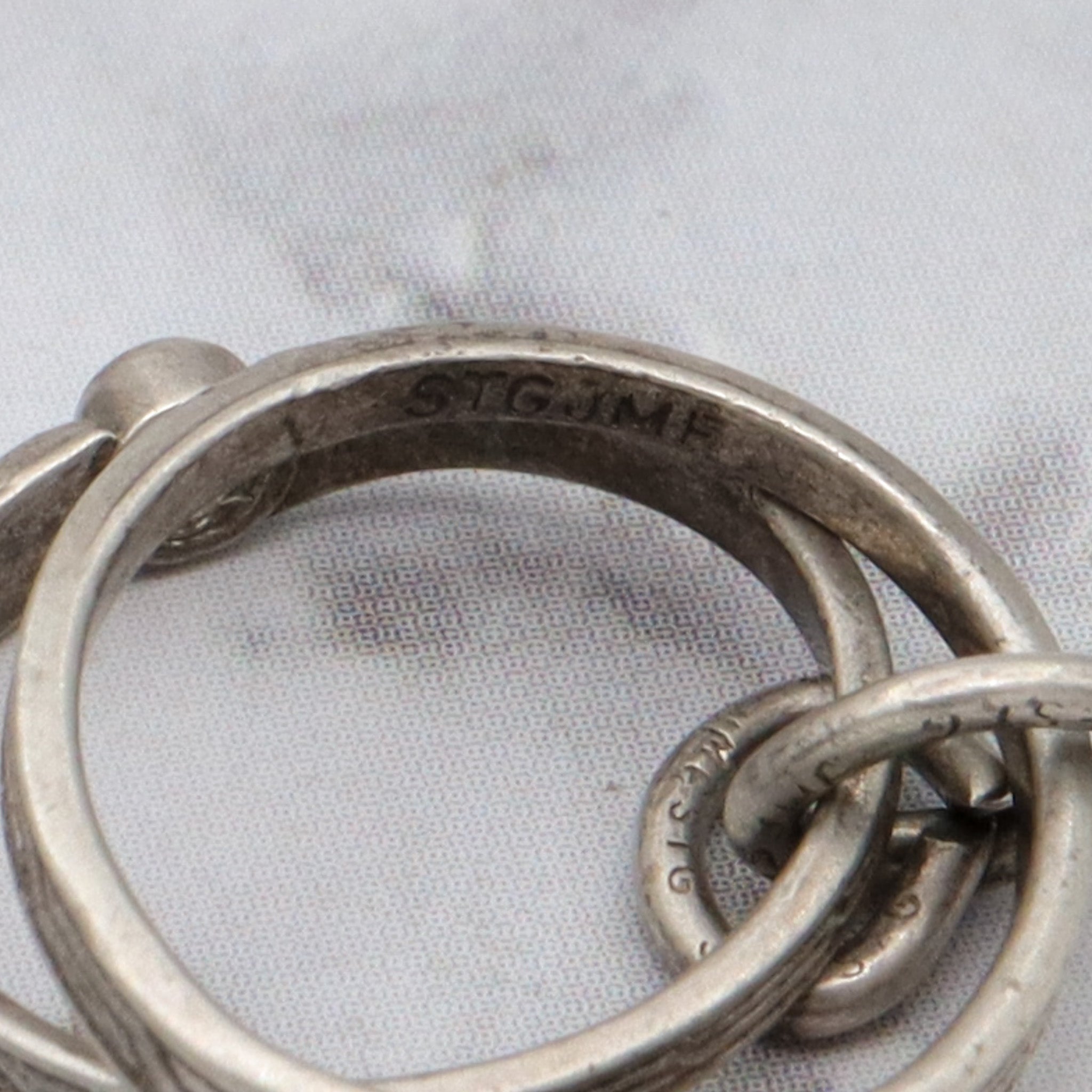 Antique Art Deco JMF sterling silver glass faux engagement ring set charm