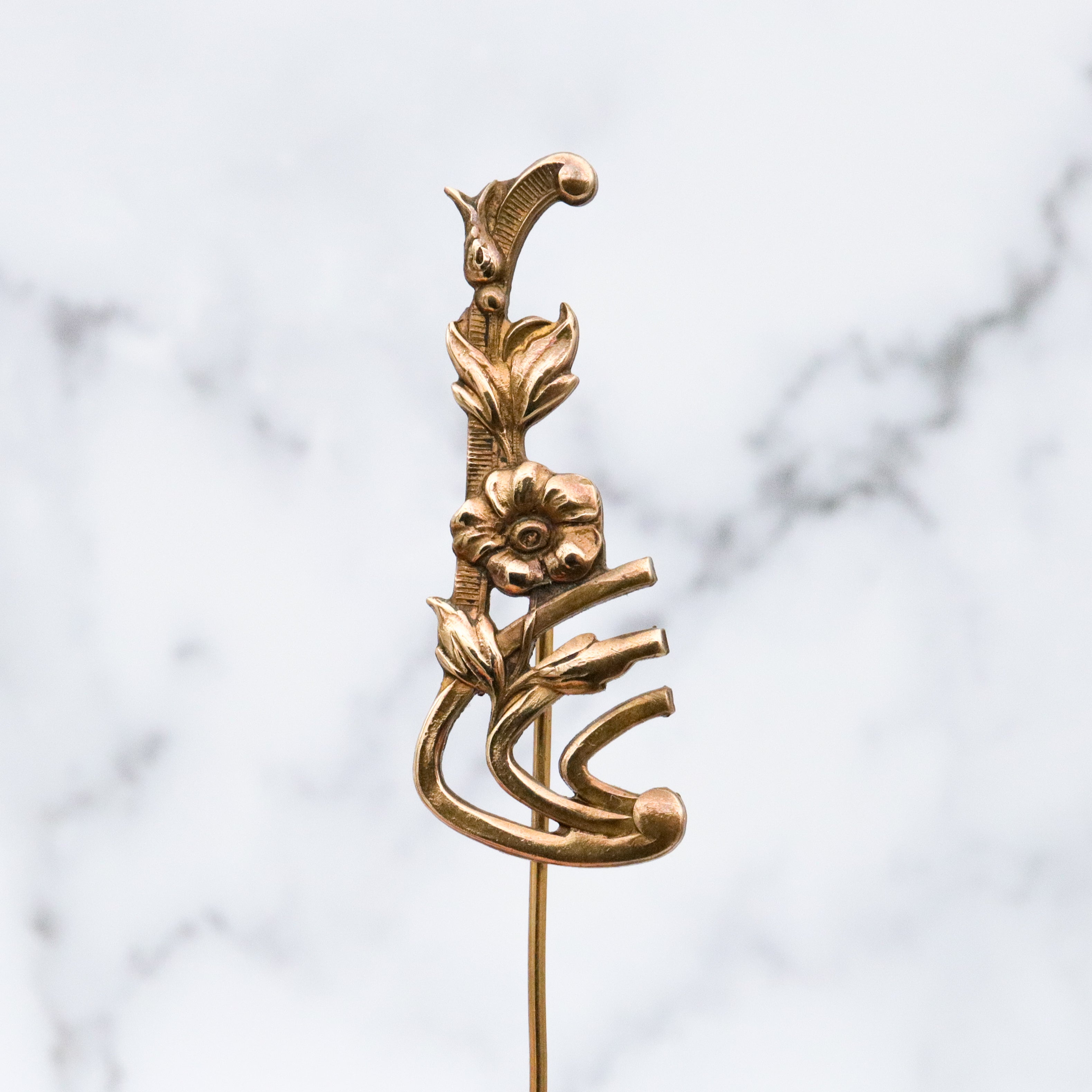 Antique brass geometric floral stick pin