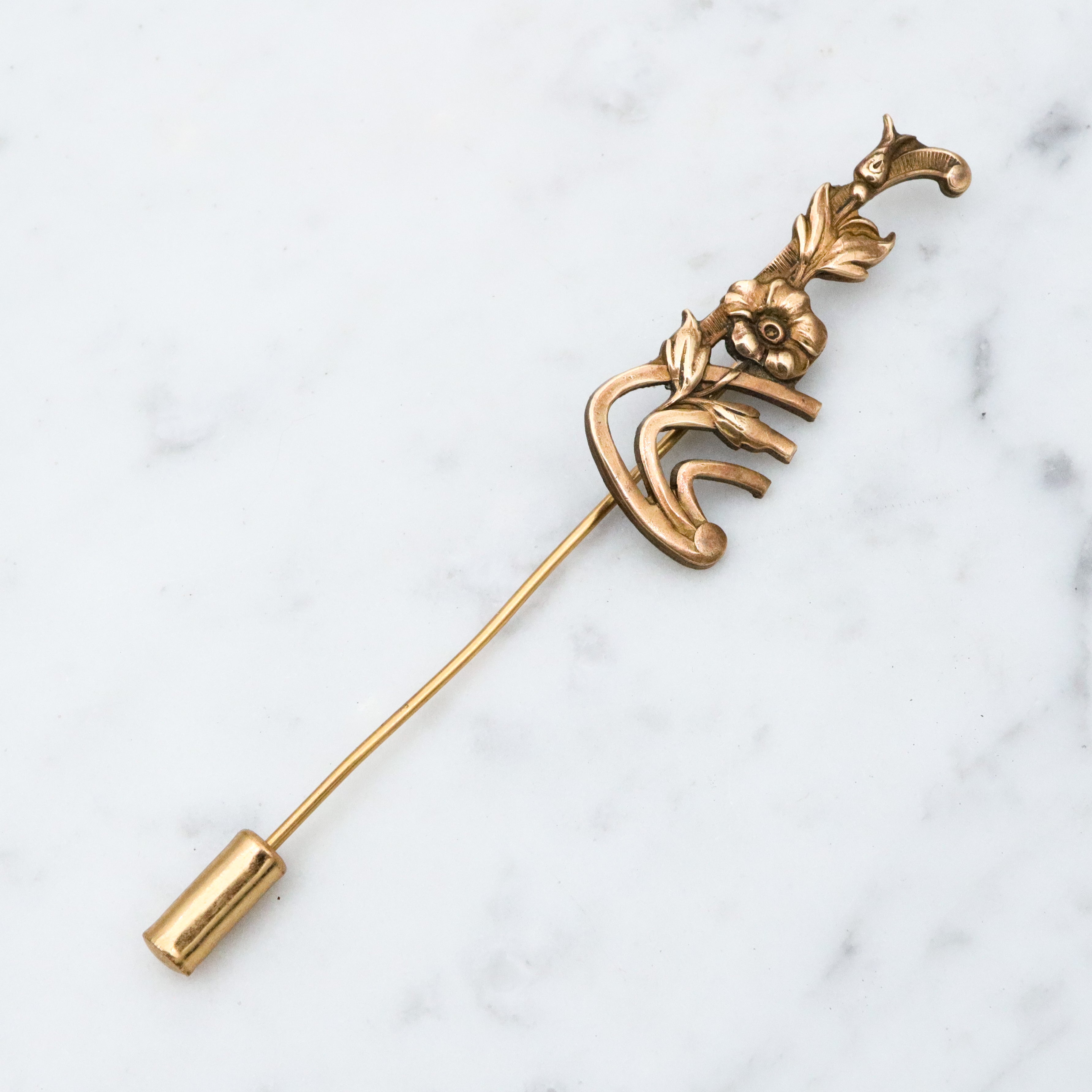 Antique brass geometric floral stick pin