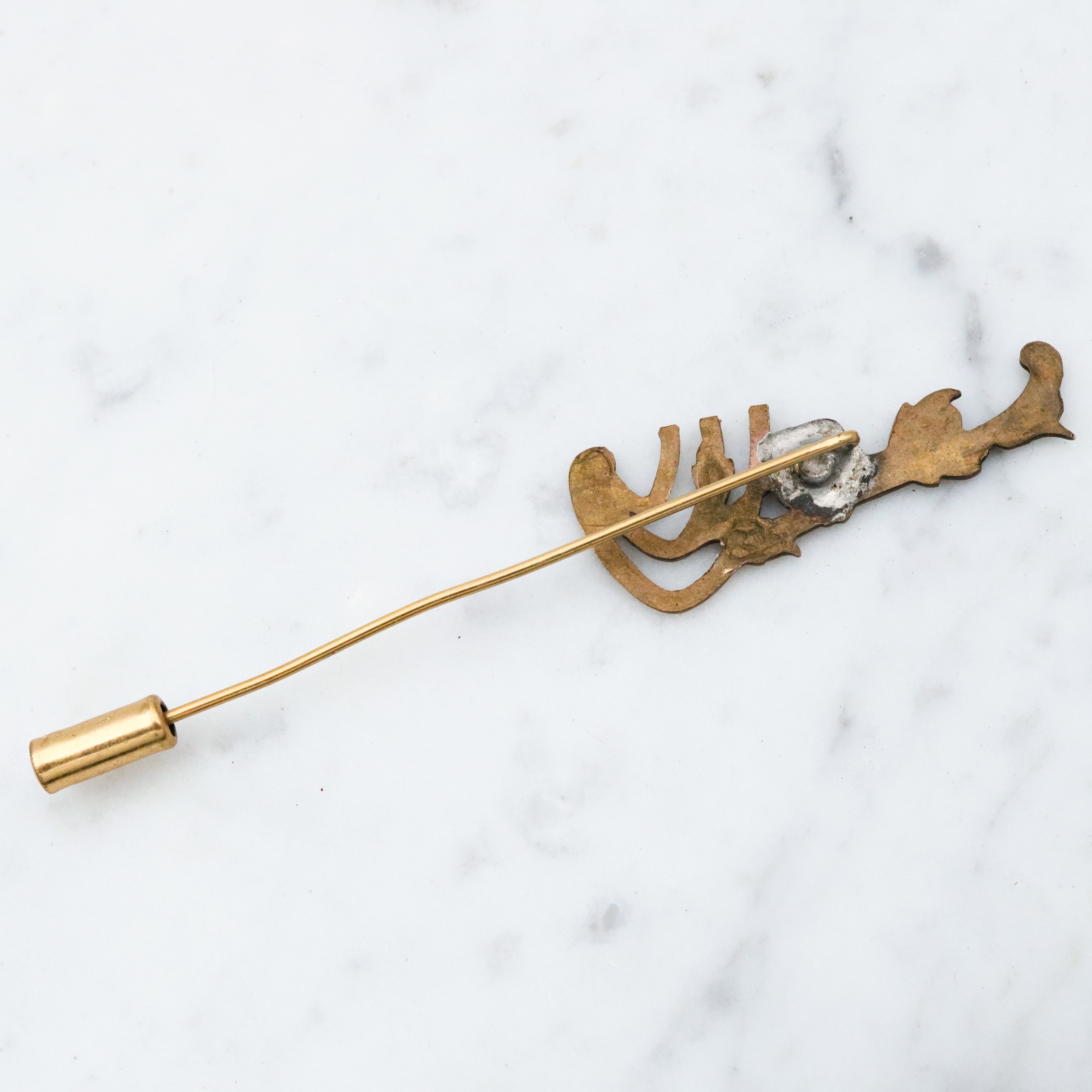 Antique brass geometric floral stick pin