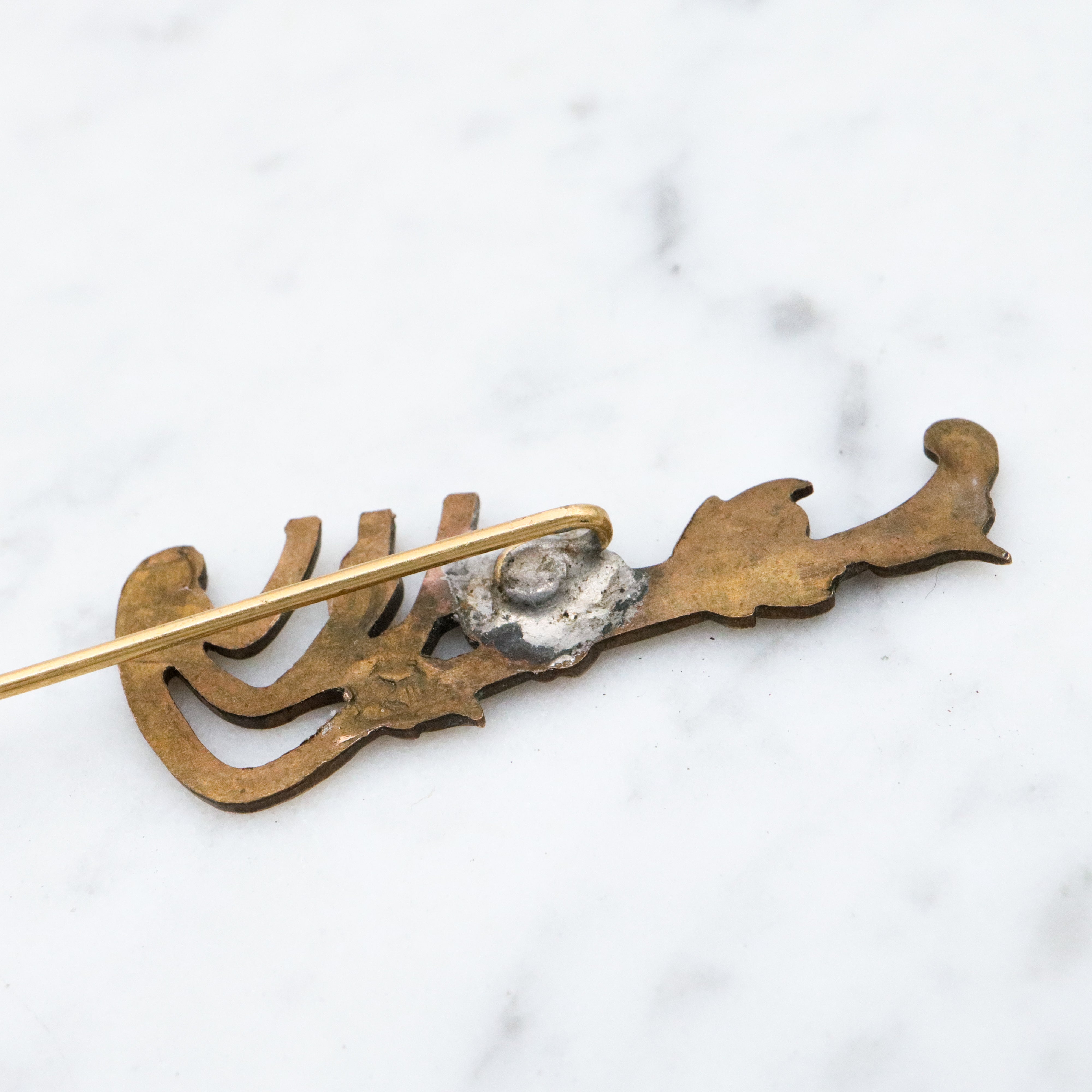 Antique brass geometric floral stick pin