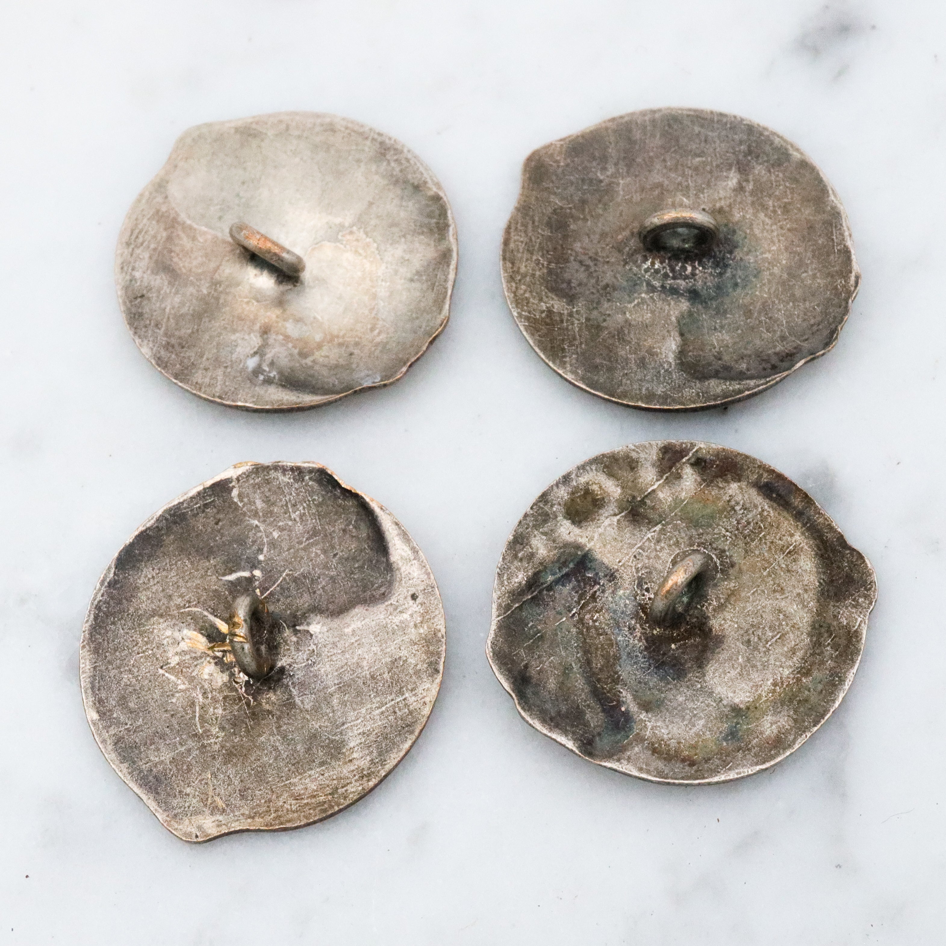 Group of 4 Antique Art Nouveau Armand Bargas Earth & Fire silver plated buttons