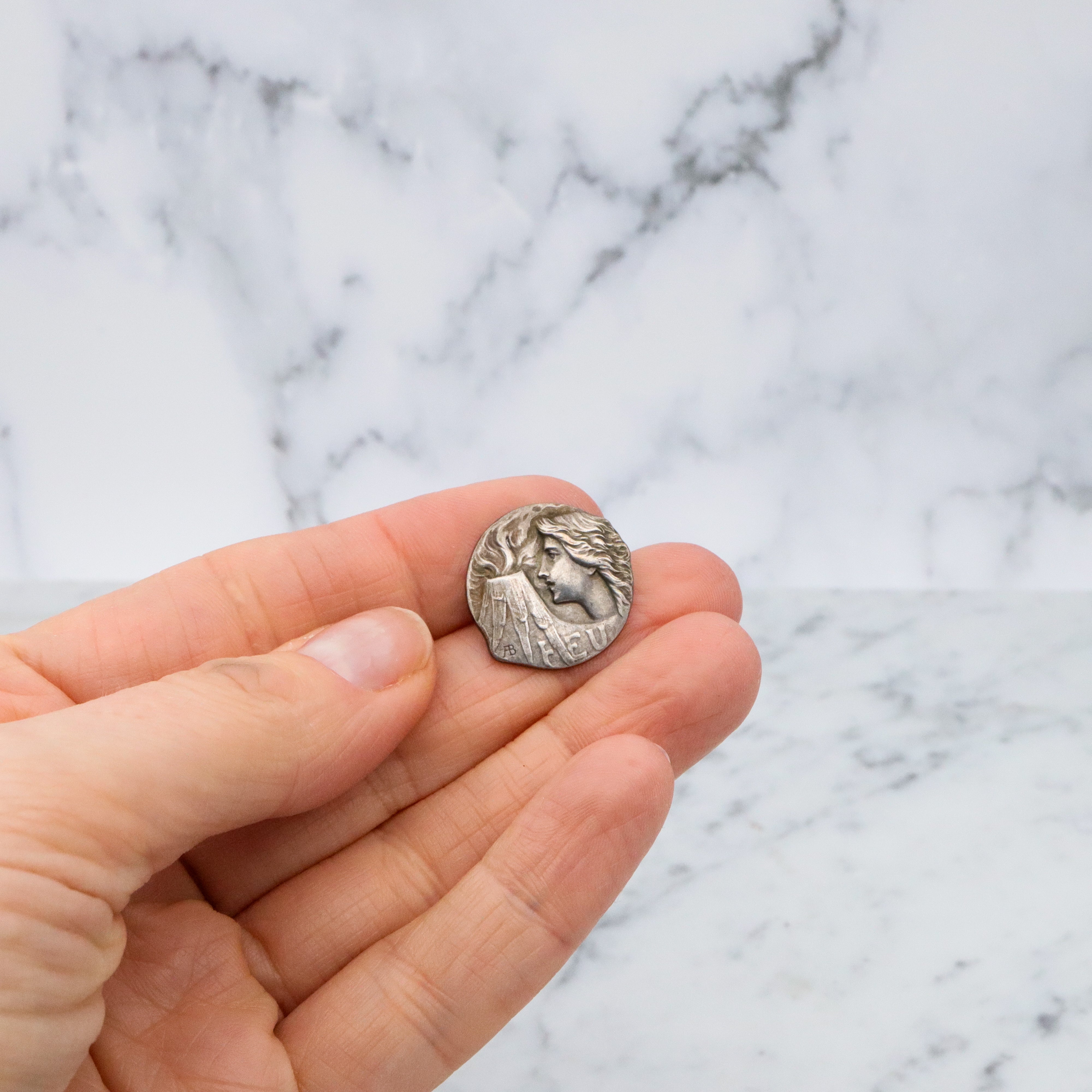 Group of 4 Antique Art Nouveau Armand Bargas Earth & Fire silver plated buttons