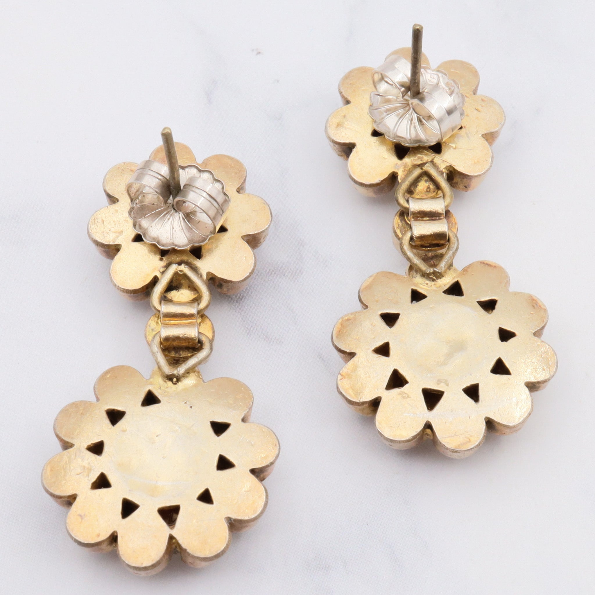 Vintage gilt sterling silver white topaz kundan flower earrings