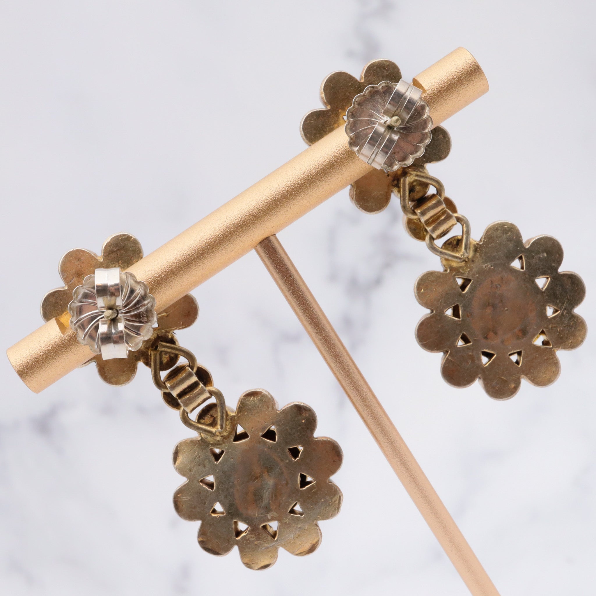 Vintage gilt sterling silver white topaz kundan flower earrings