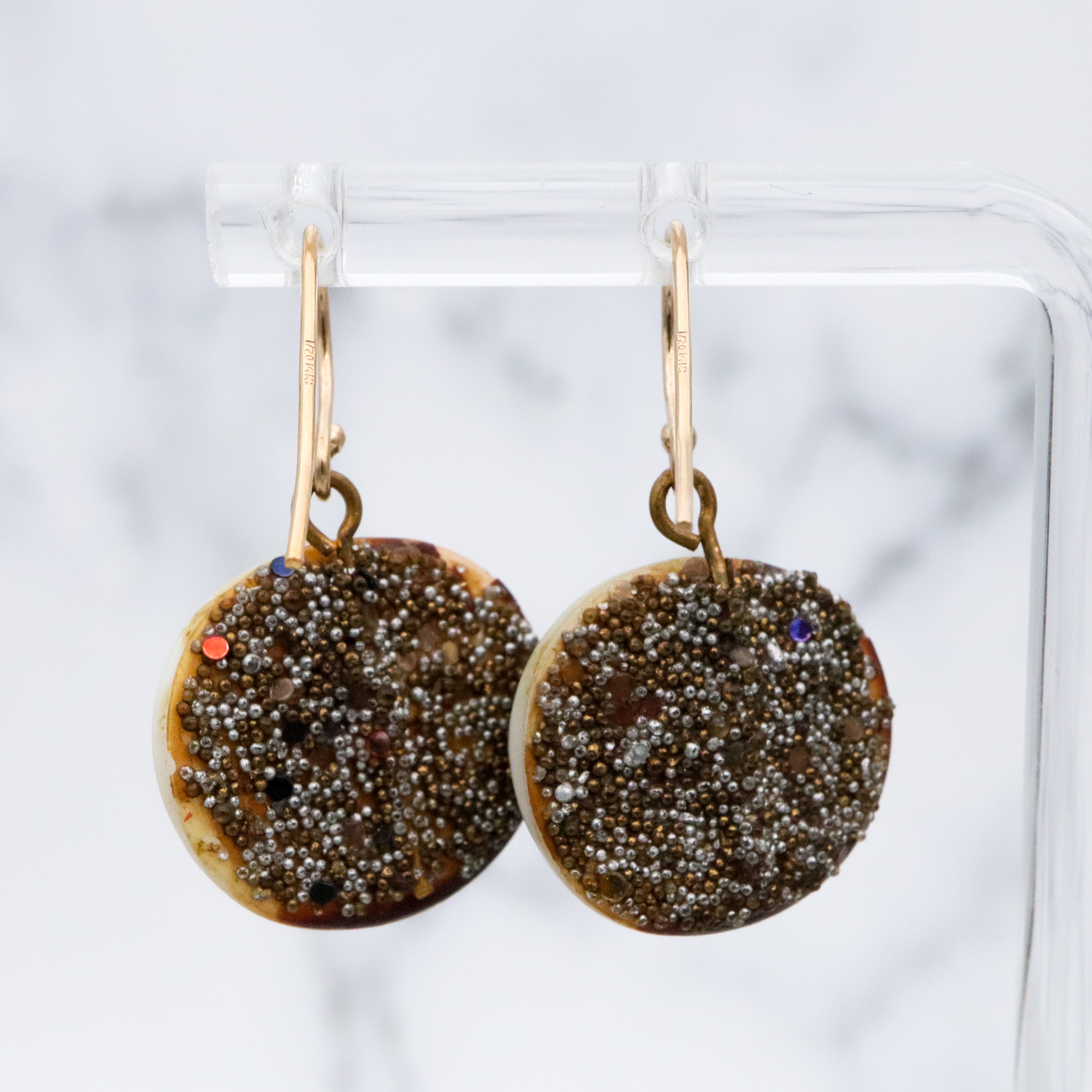 Mid Century cat's eye operculum shell drop earrings