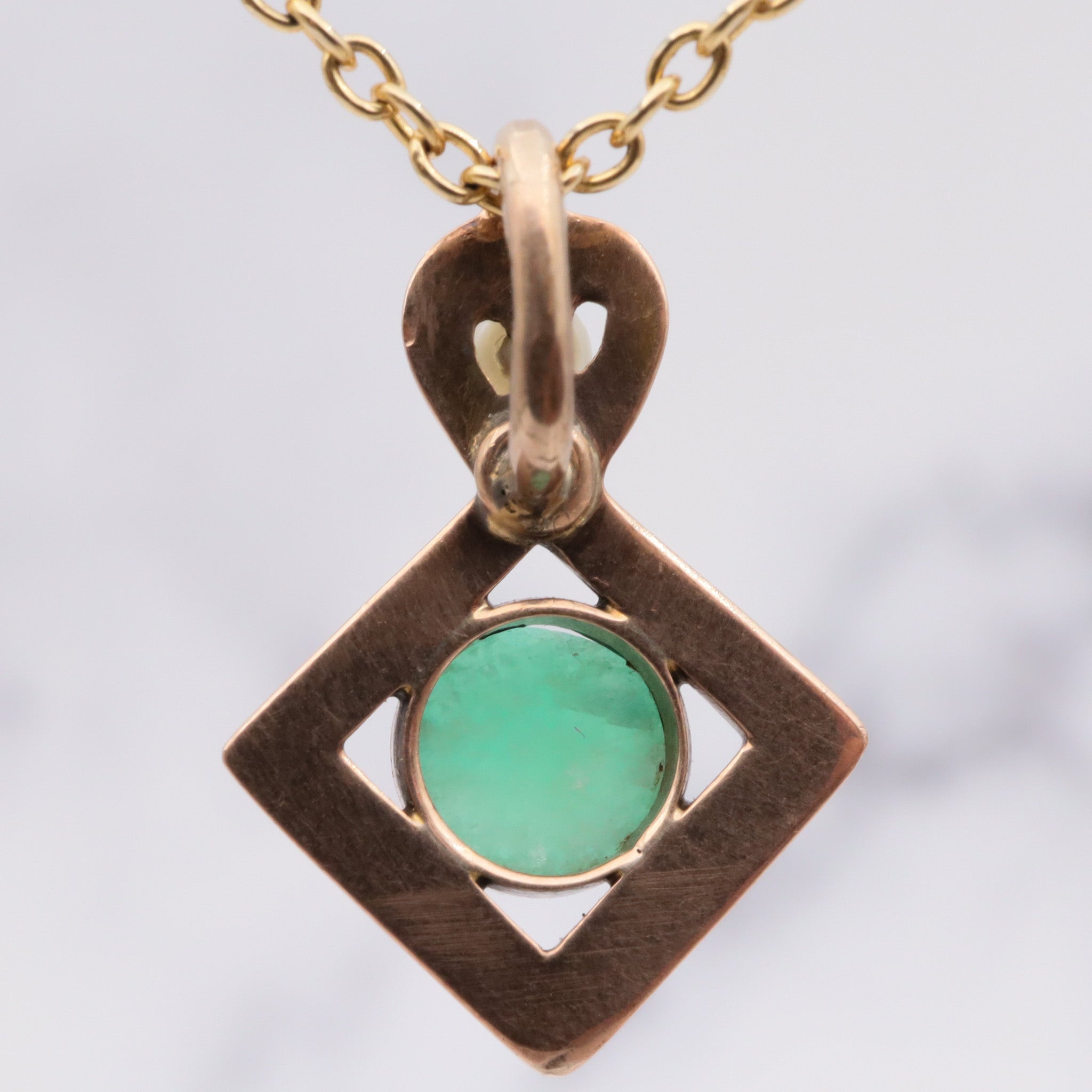 Vintage 14K gold, jade & pearl pendant
