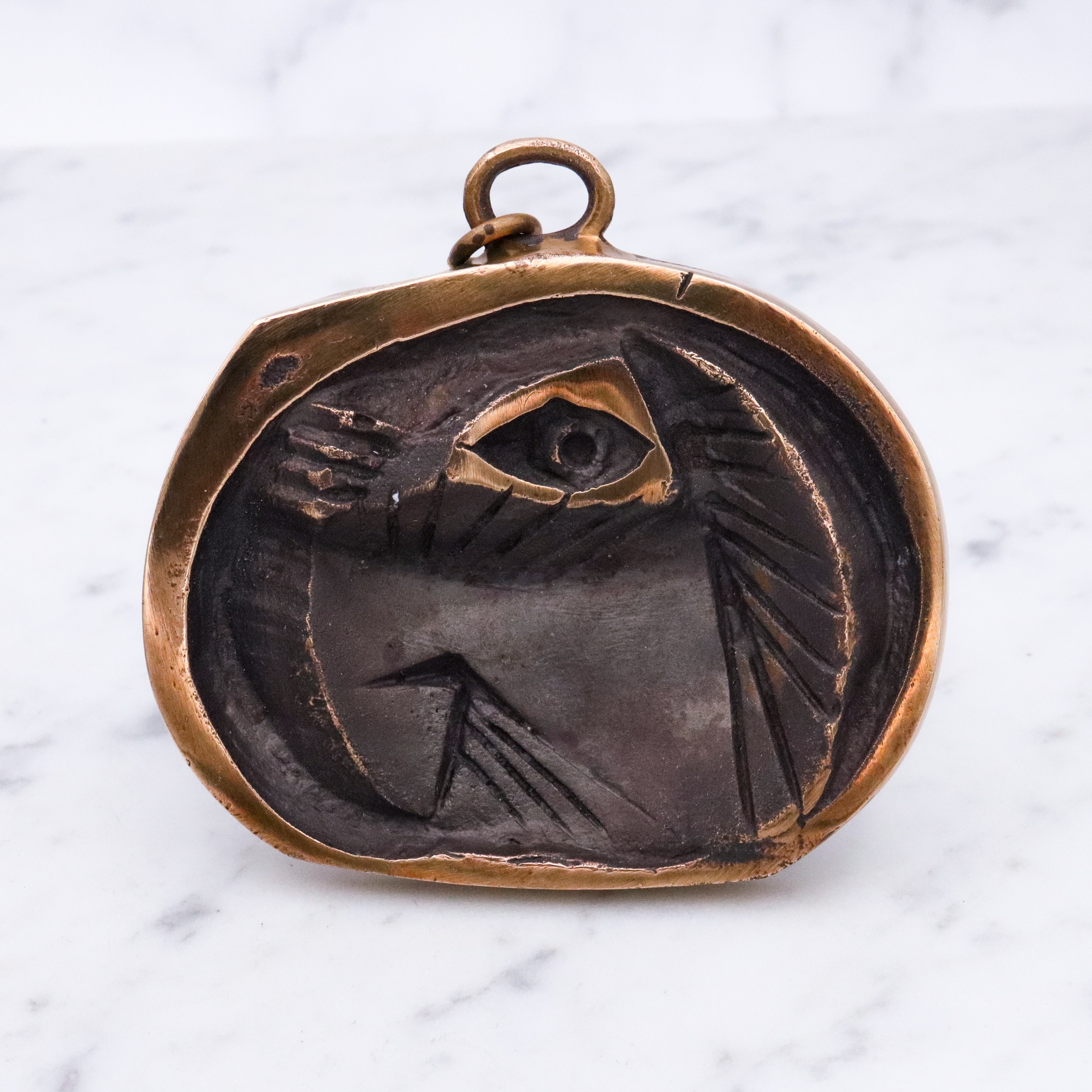 Mid Century Henri Nogaret designed copper and brass cuff bracelet & pendant set