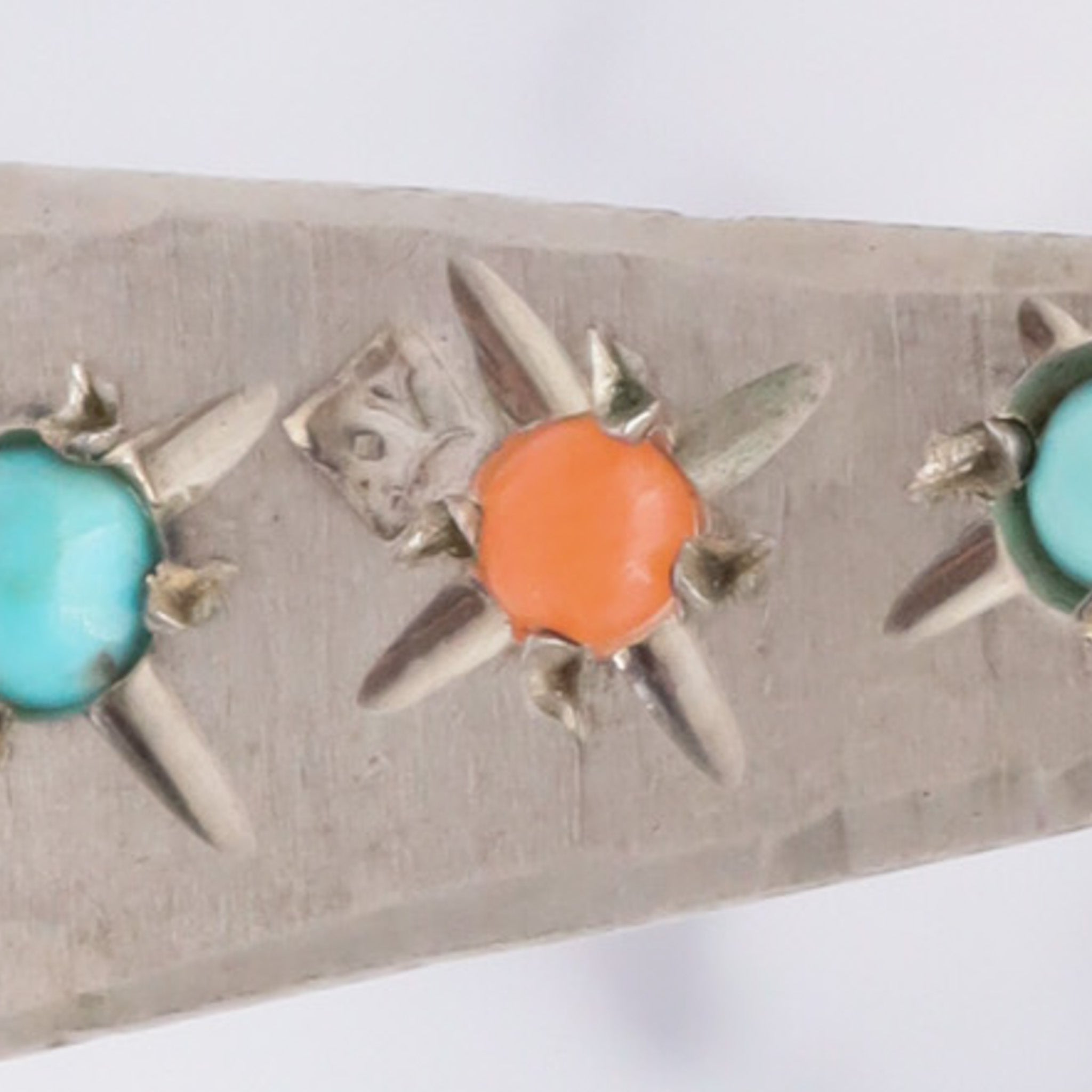 Antique sterling silver turquoise and coral Egyptian Ankh pendant