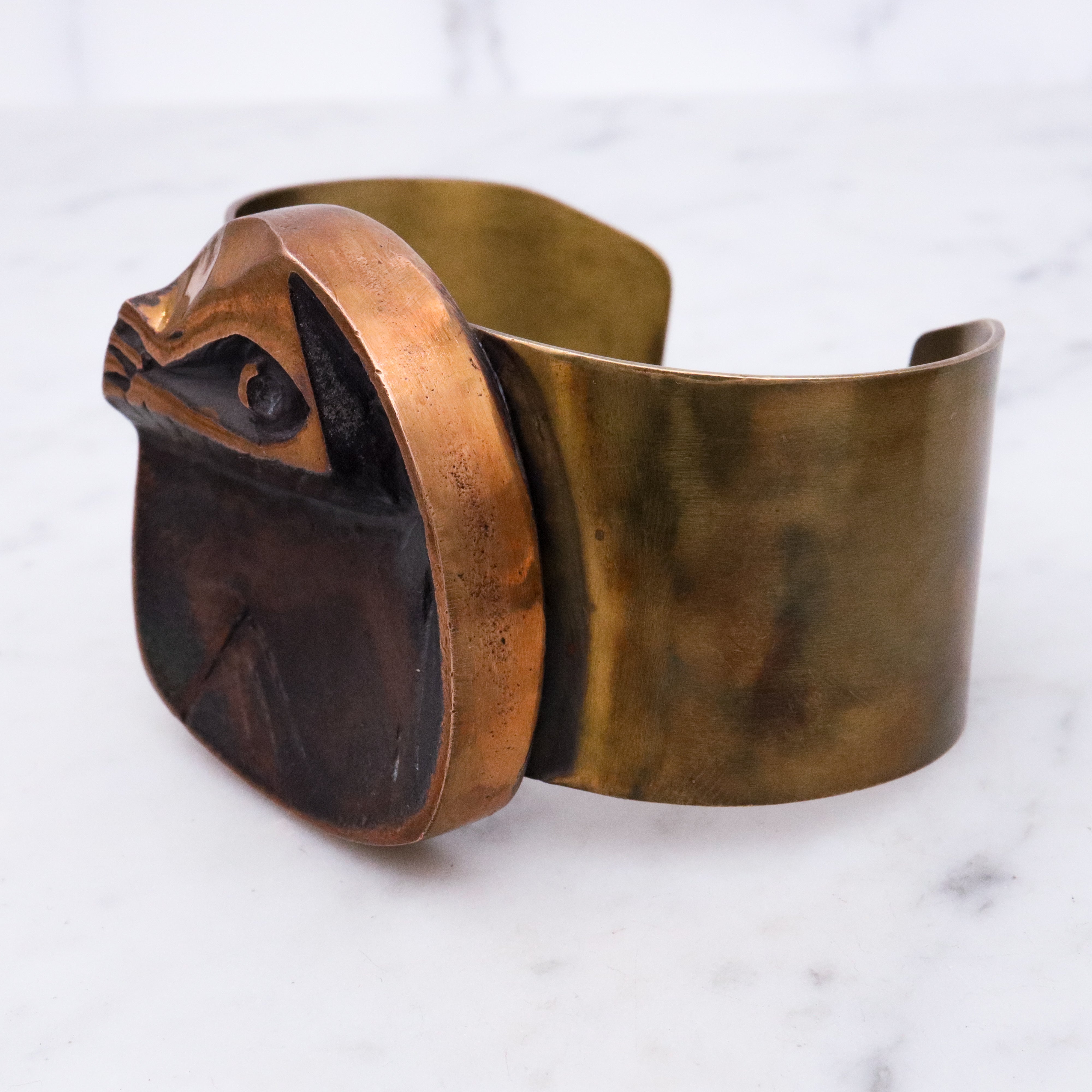 Mid Century Henri Nogaret designed copper and brass cuff bracelet & pendant set