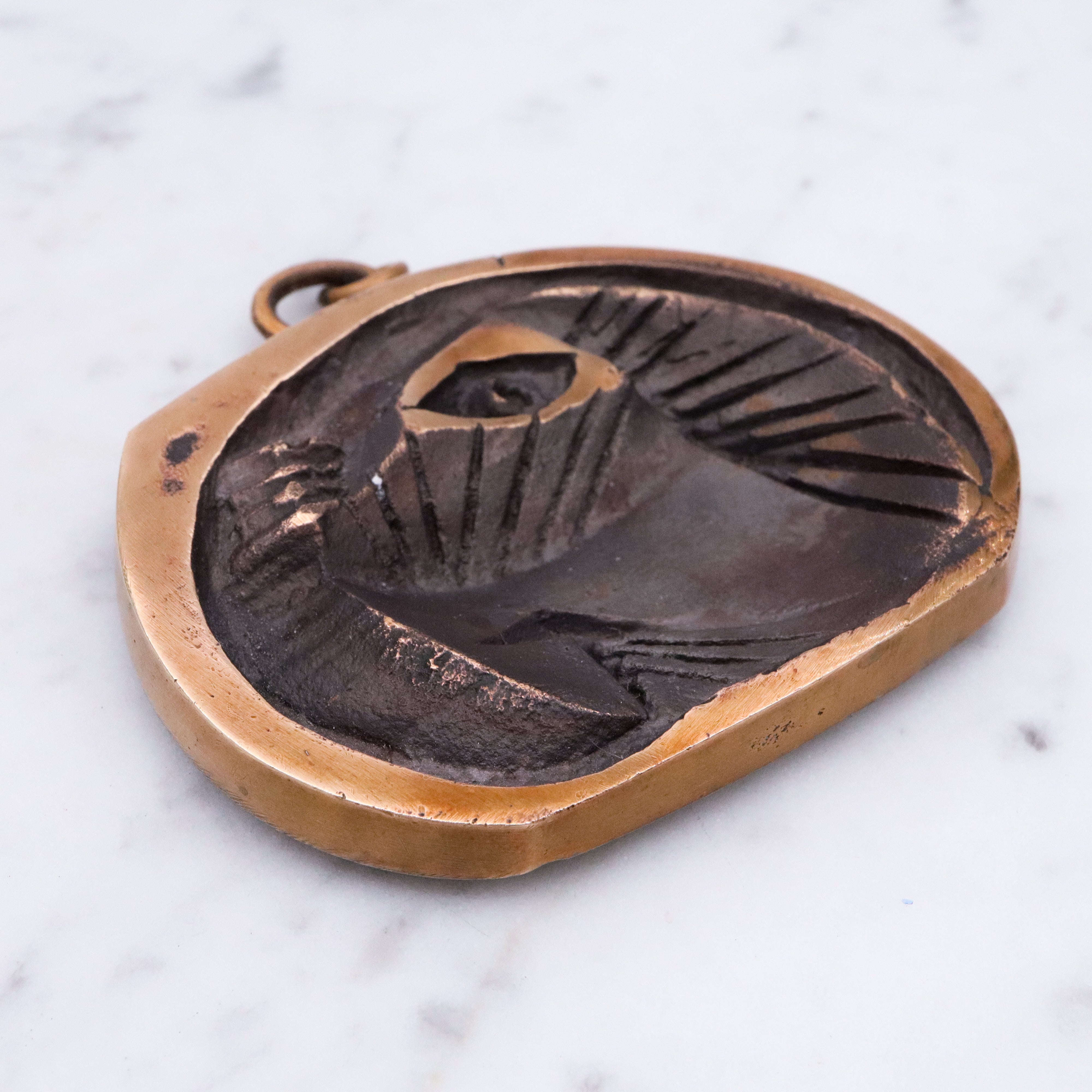 Mid Century Henri Nogaret designed copper and brass cuff bracelet & pendant set