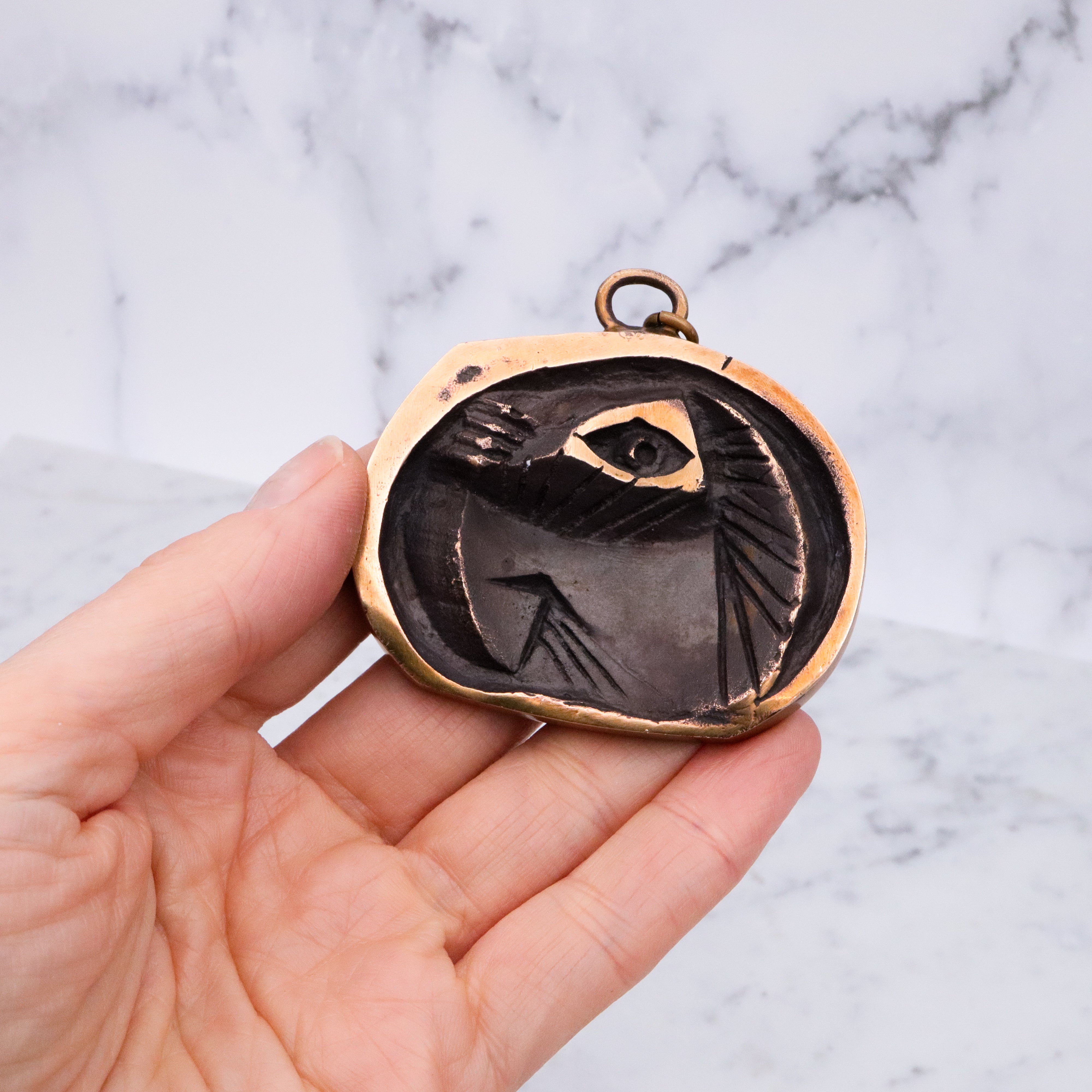 Mid Century Henri Nogaret designed copper and brass cuff bracelet & pendant set