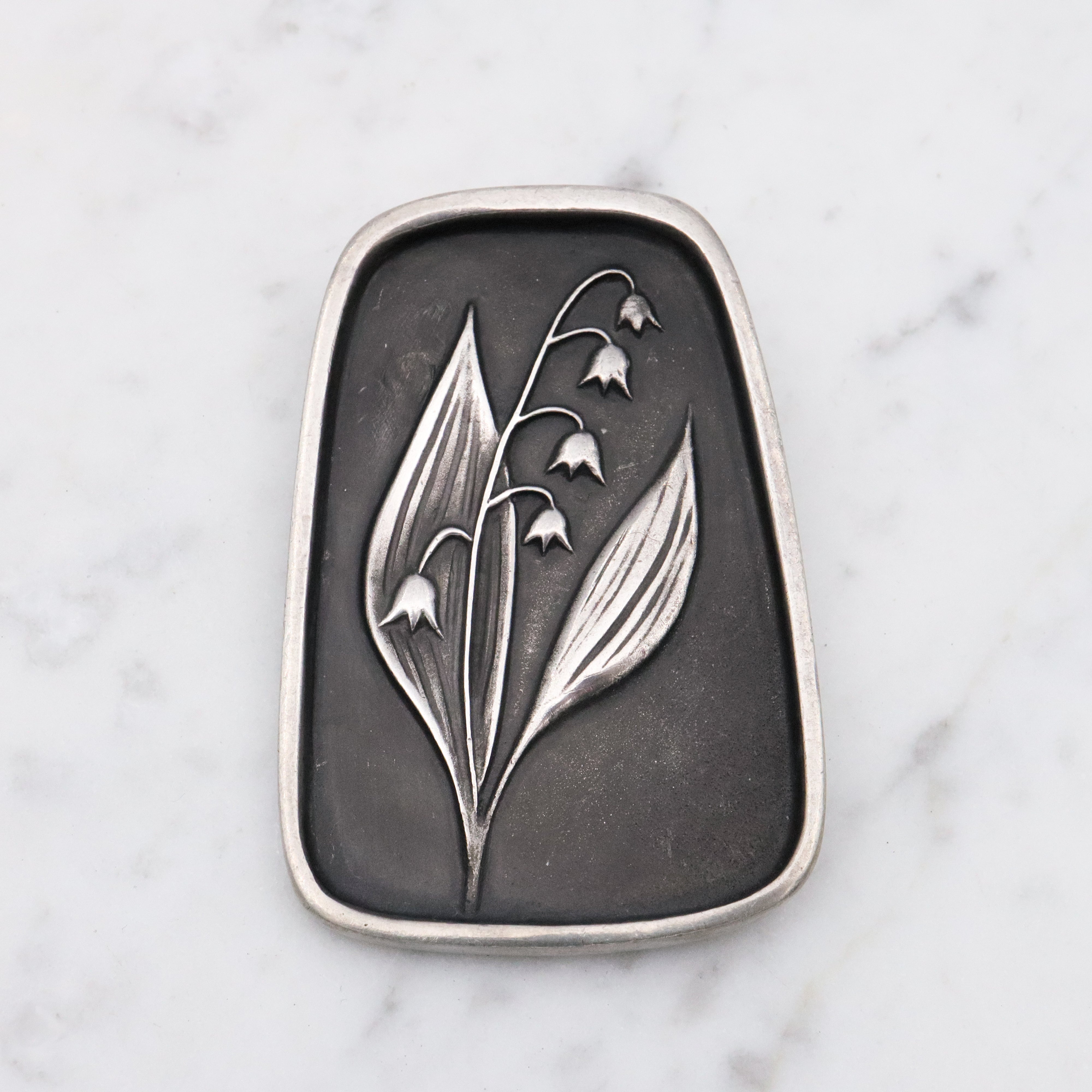 Mid Century Rune Tennesmed Swedish pewter lily of valley brooch