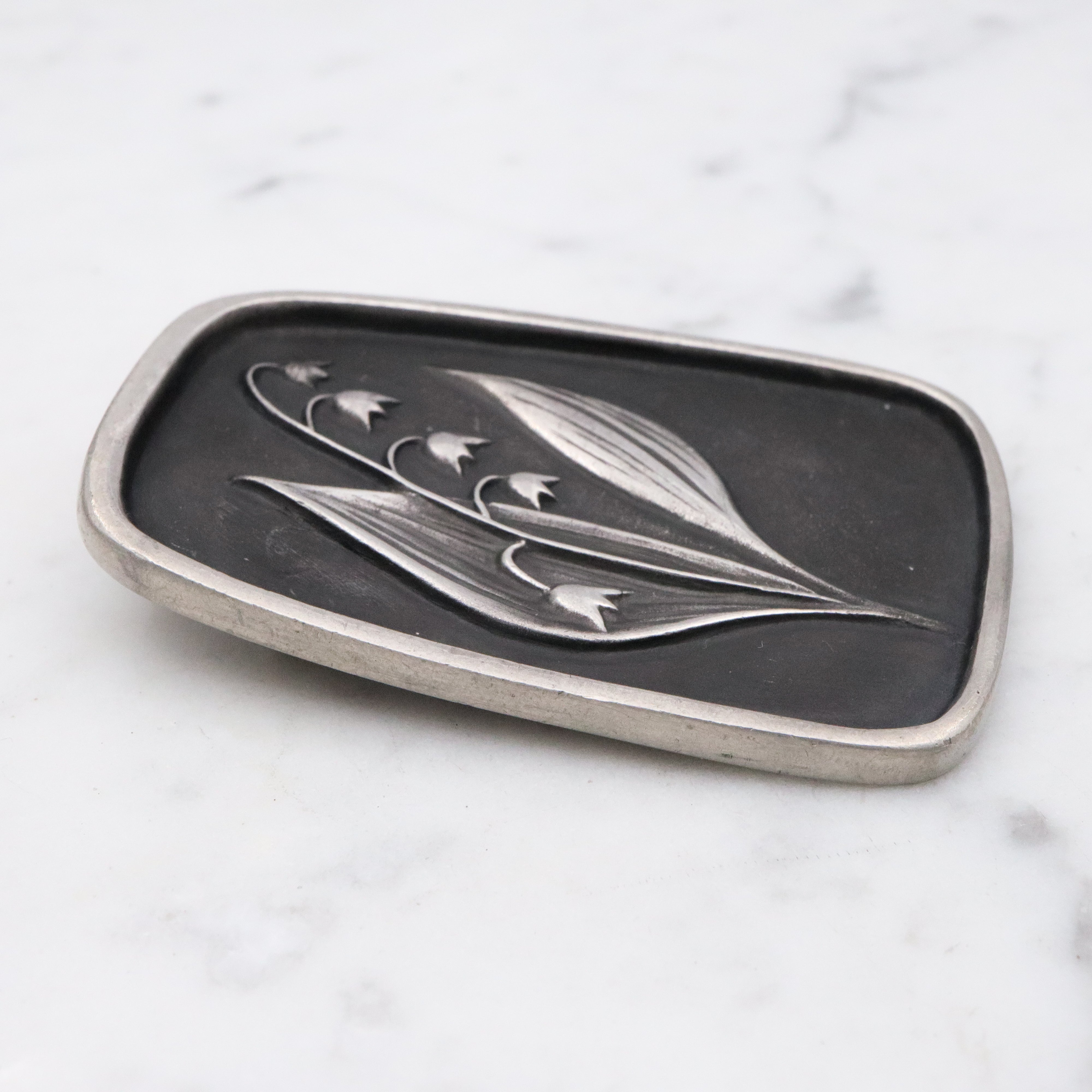 Mid Century Rune Tennesmed Swedish pewter lily of valley brooch