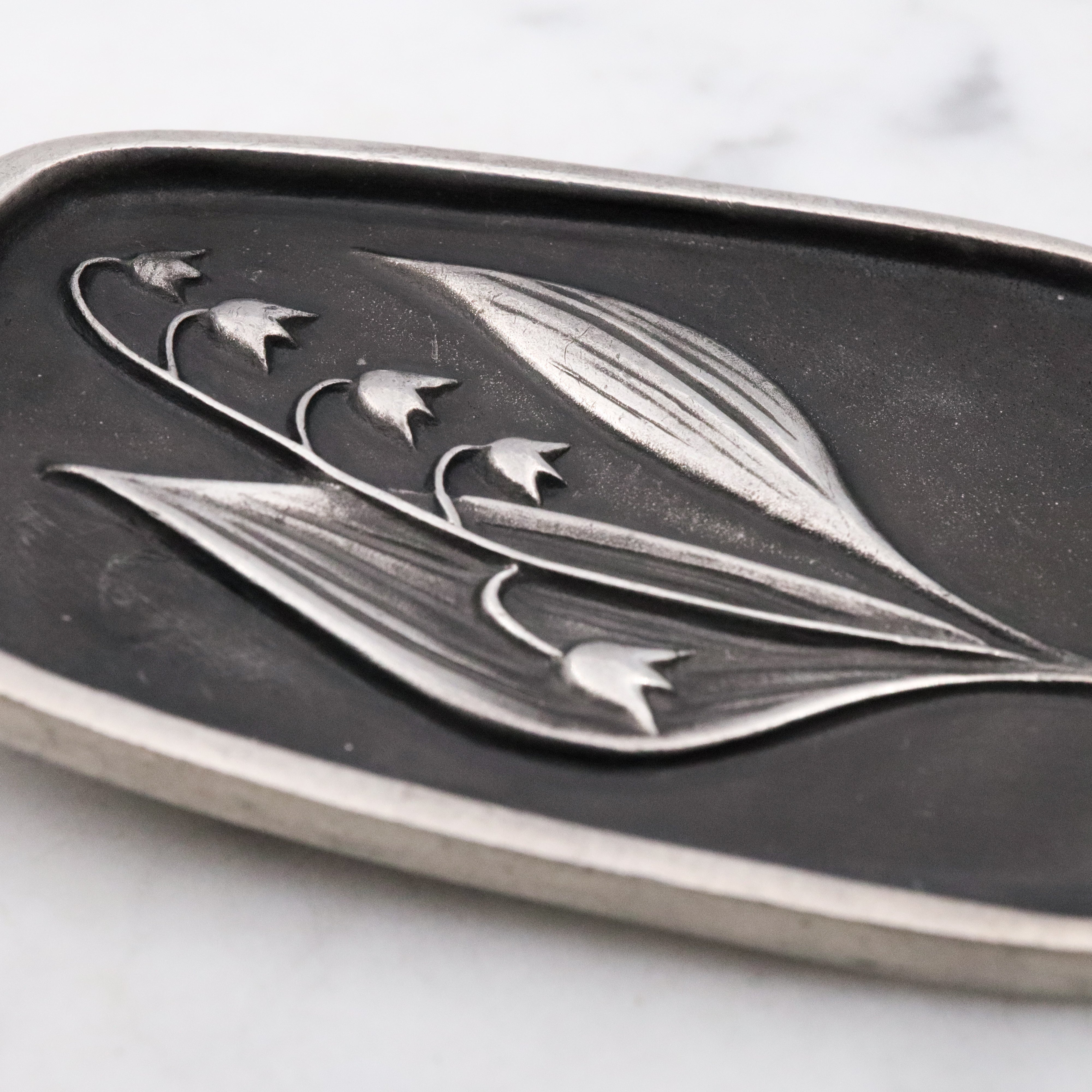 Mid Century Rune Tennesmed Swedish pewter lily of valley brooch