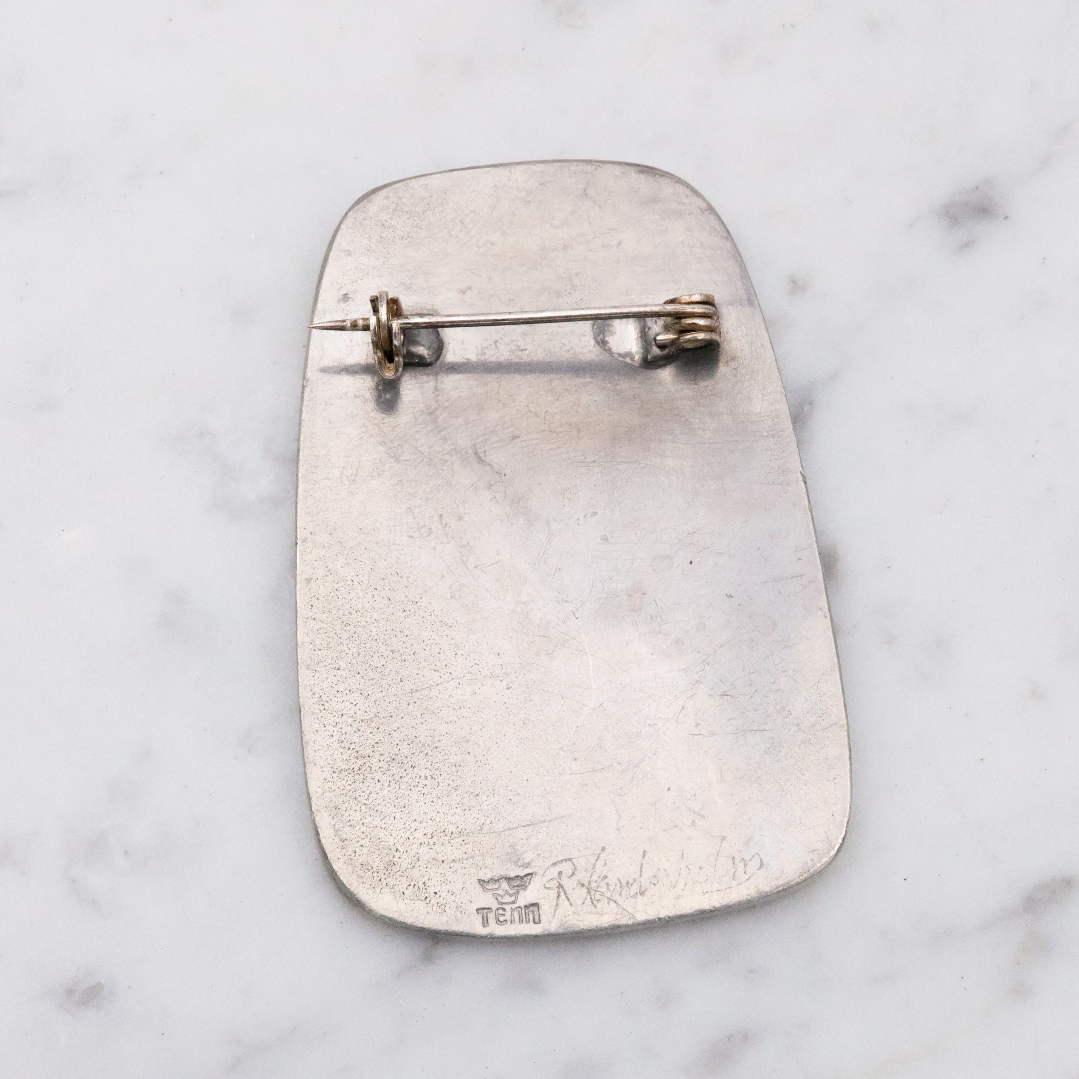 Mid Century Rune Tennesmed Swedish pewter lily of valley brooch