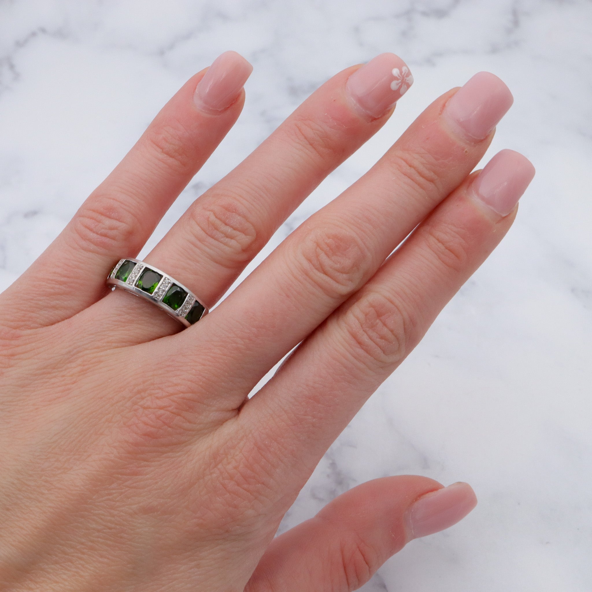 Vintage sterling, peridot and cubic zirconia ring, sz 6