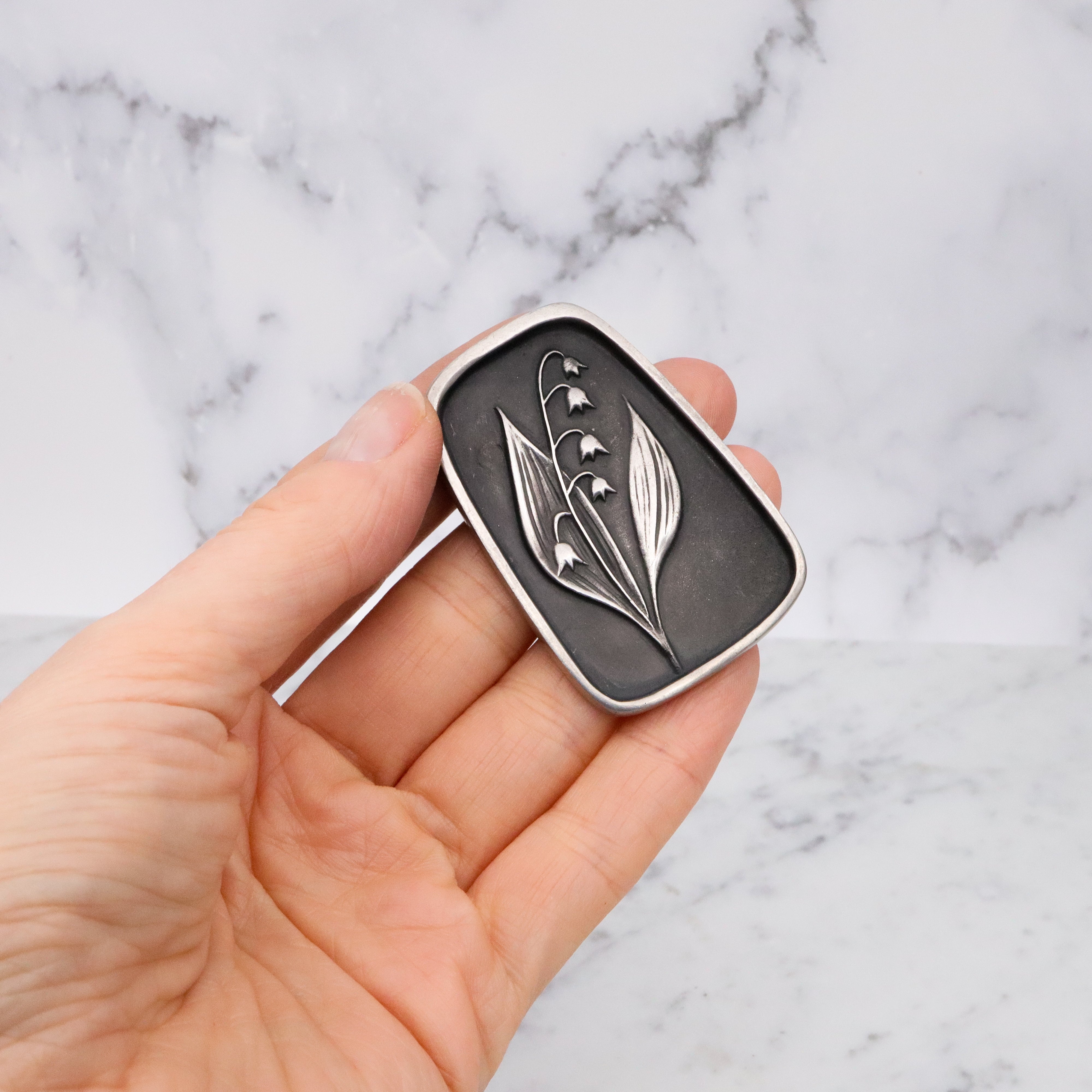 Mid Century Rune Tennesmed Swedish pewter lily of valley brooch