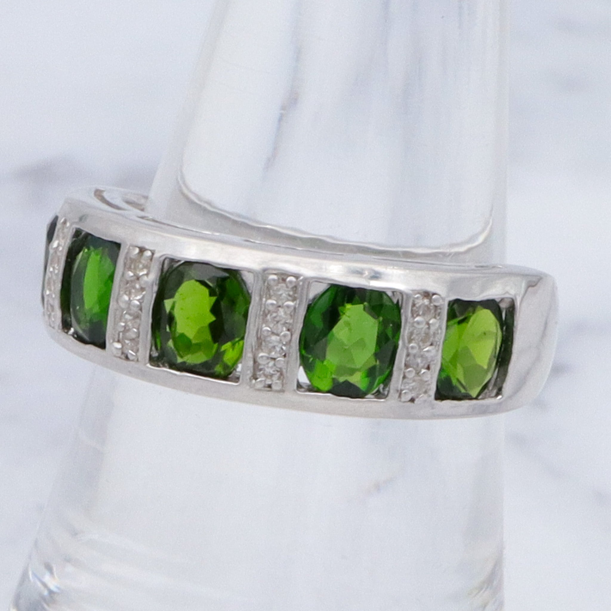 Vintage sterling, peridot and cubic zirconia ring, sz 6