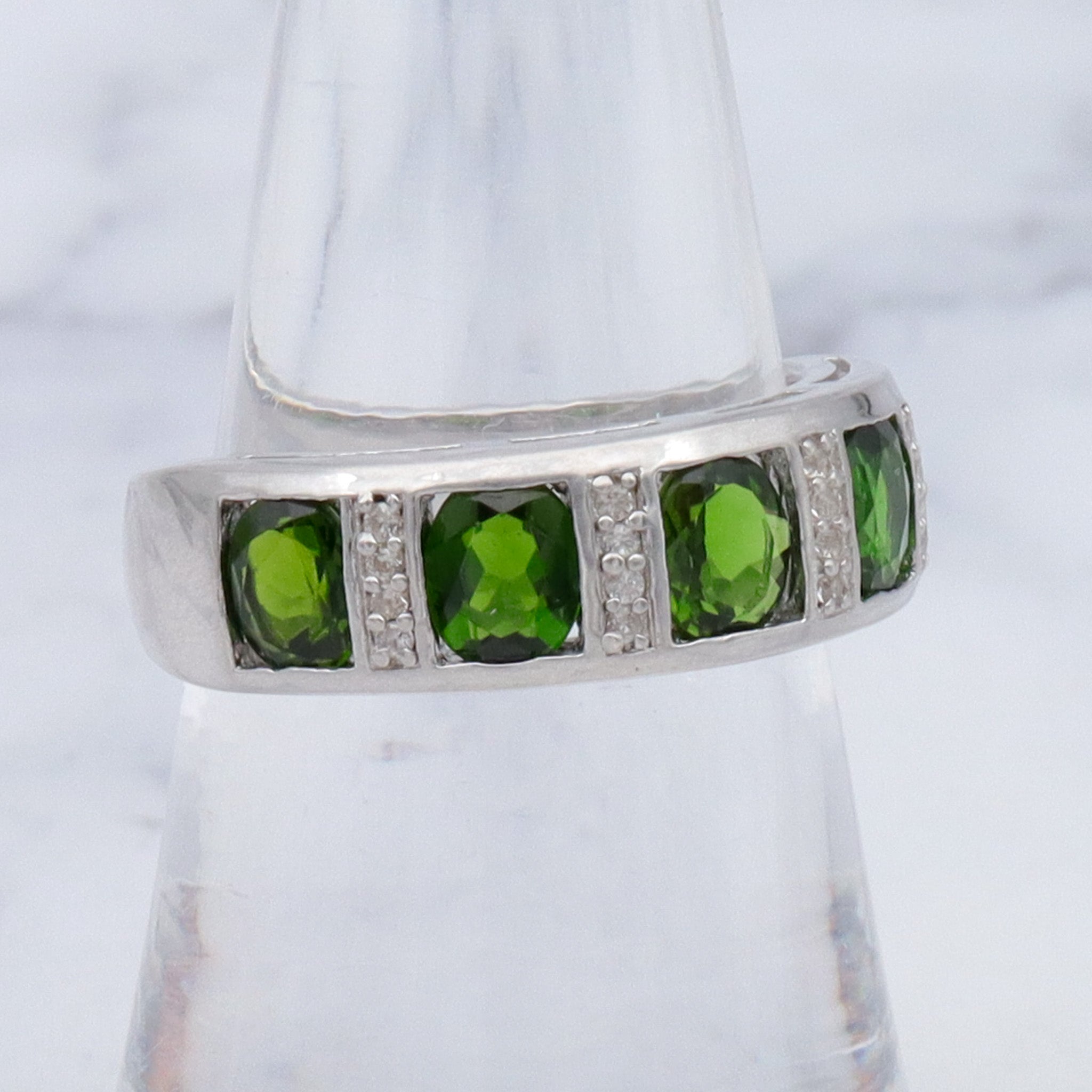 Vintage sterling, peridot and cubic zirconia ring, sz 6