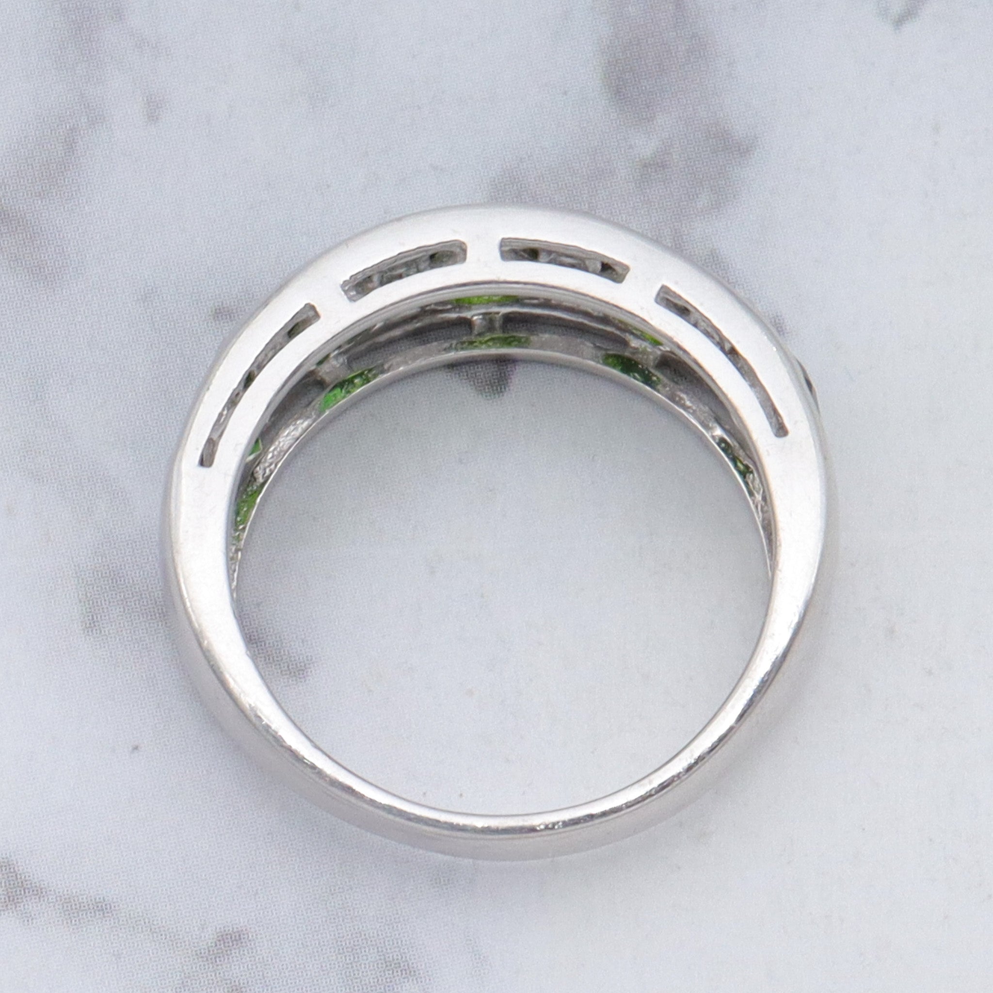 Vintage sterling, peridot and cubic zirconia ring, sz 6