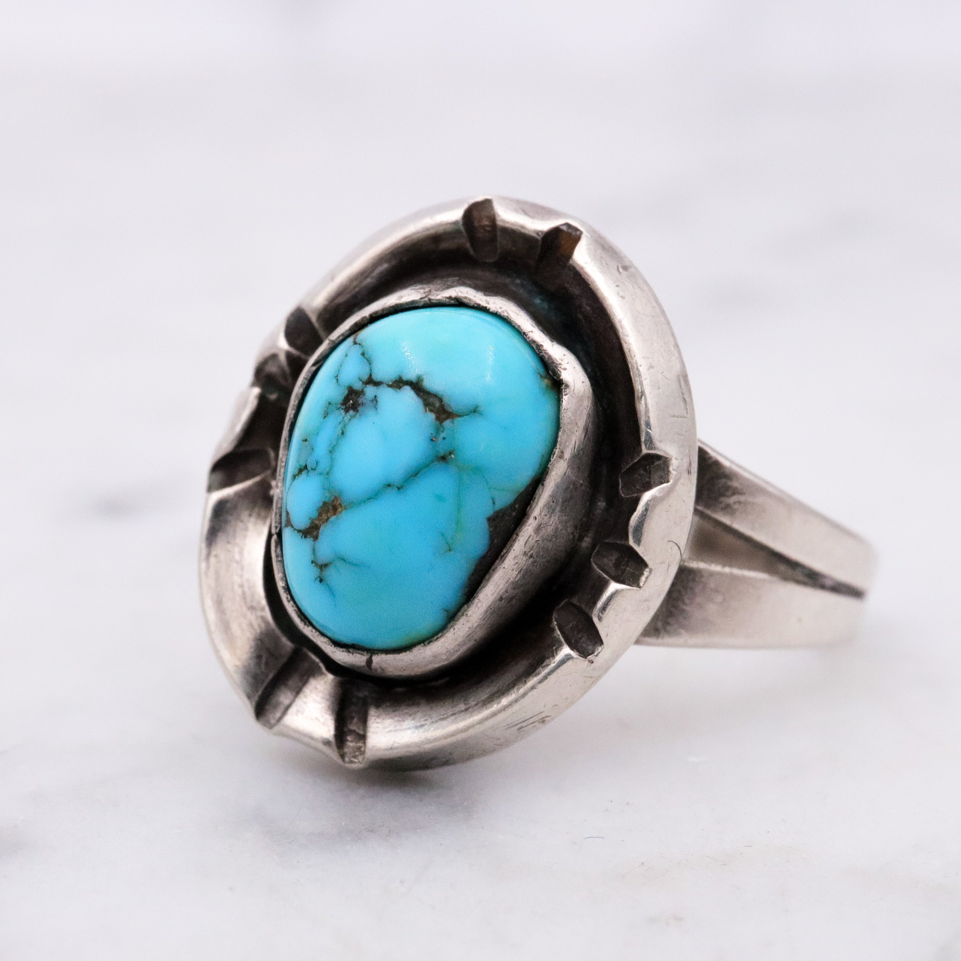 Vintage Navajo sterling turquoise ring, size 7.5 adjustable