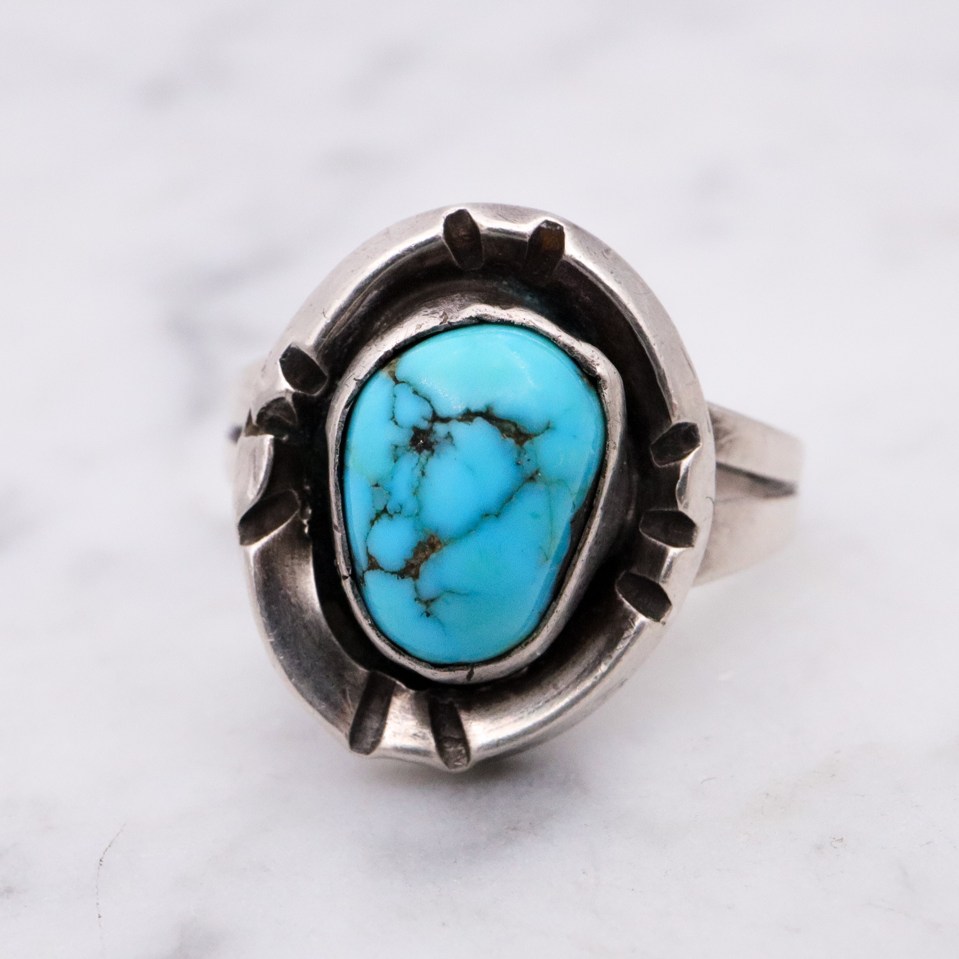 Vintage Navajo sterling turquoise ring, size 7.5 adjustable