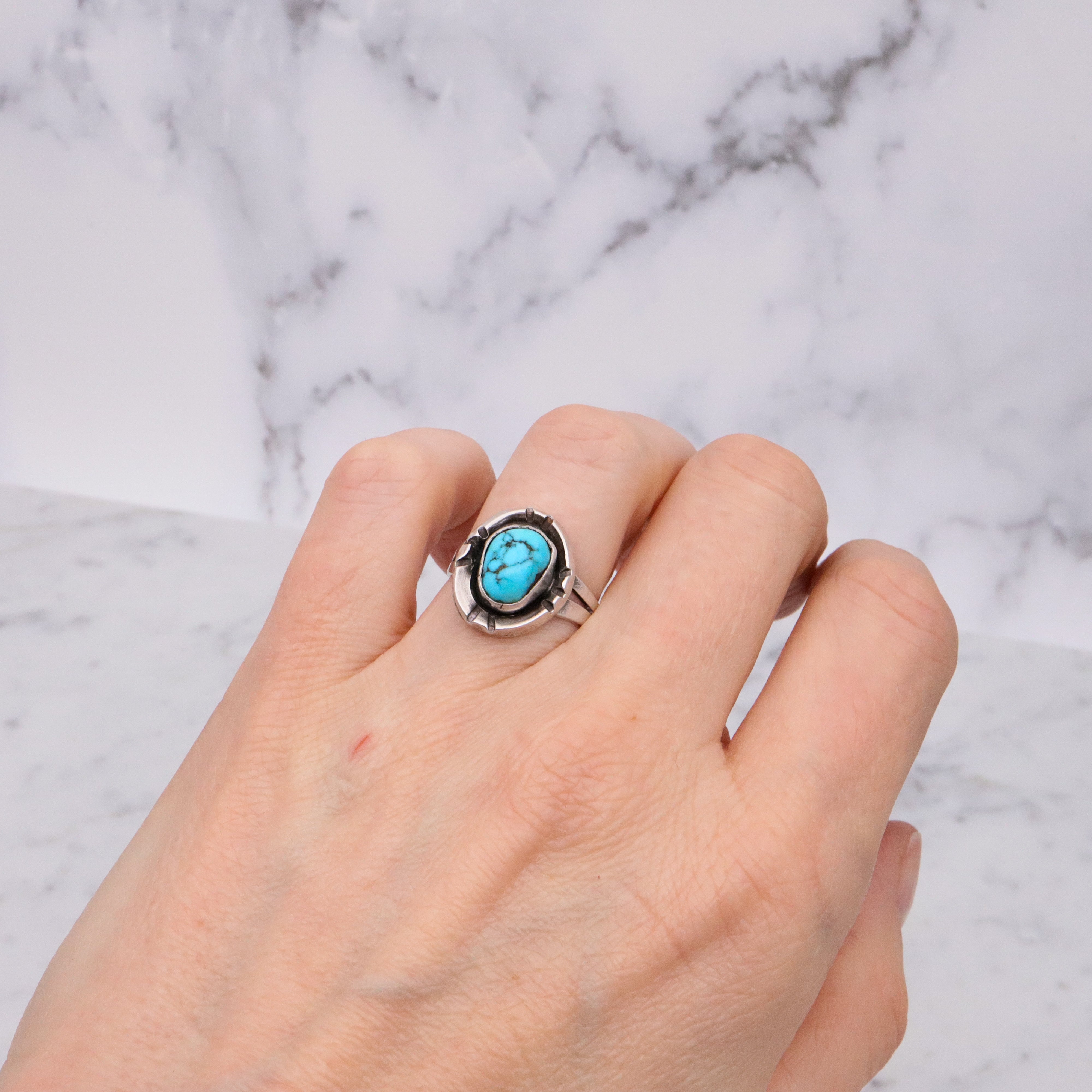 Vintage Navajo sterling turquoise ring, size 7.5 adjustable