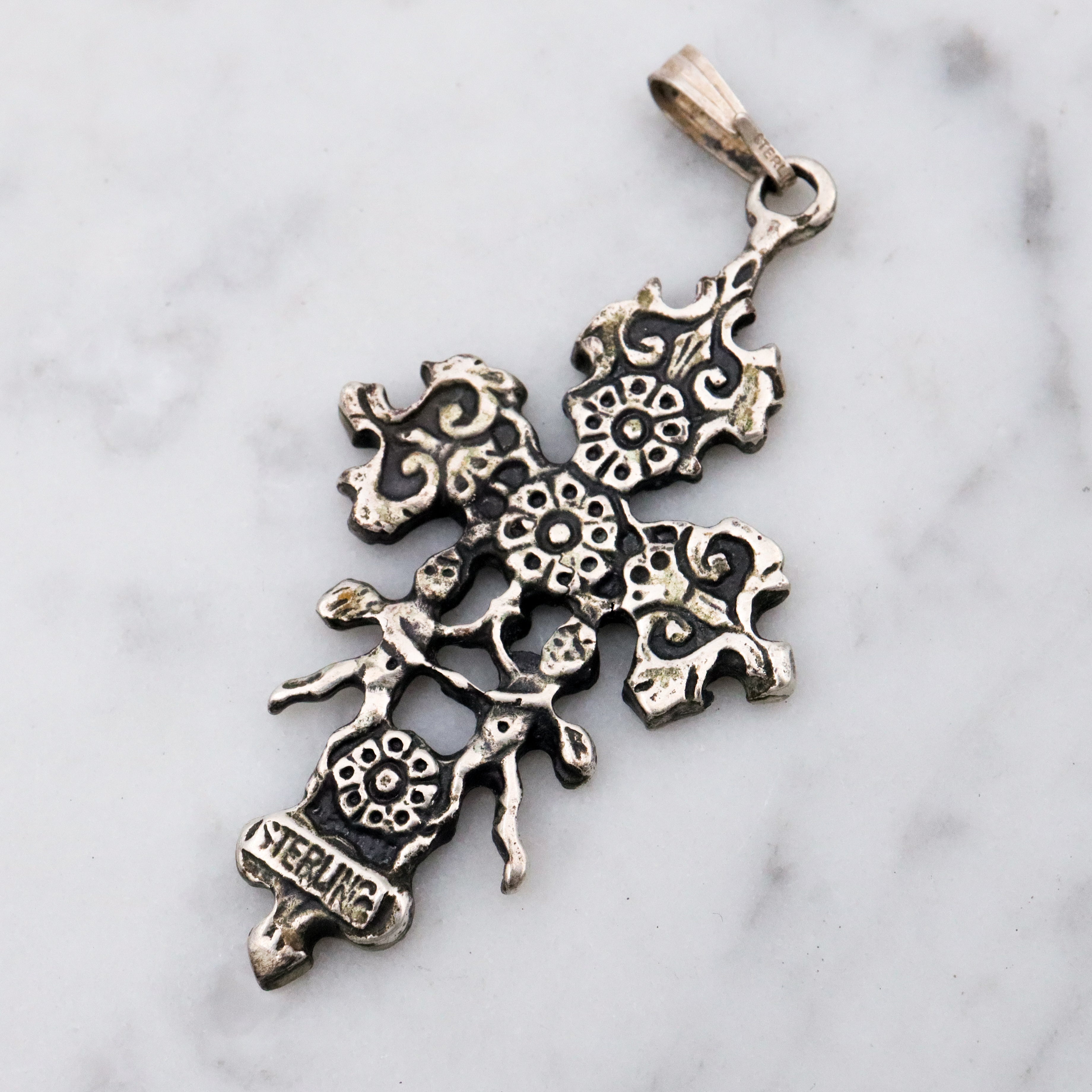 Antique sterling Caravaca cross pendant