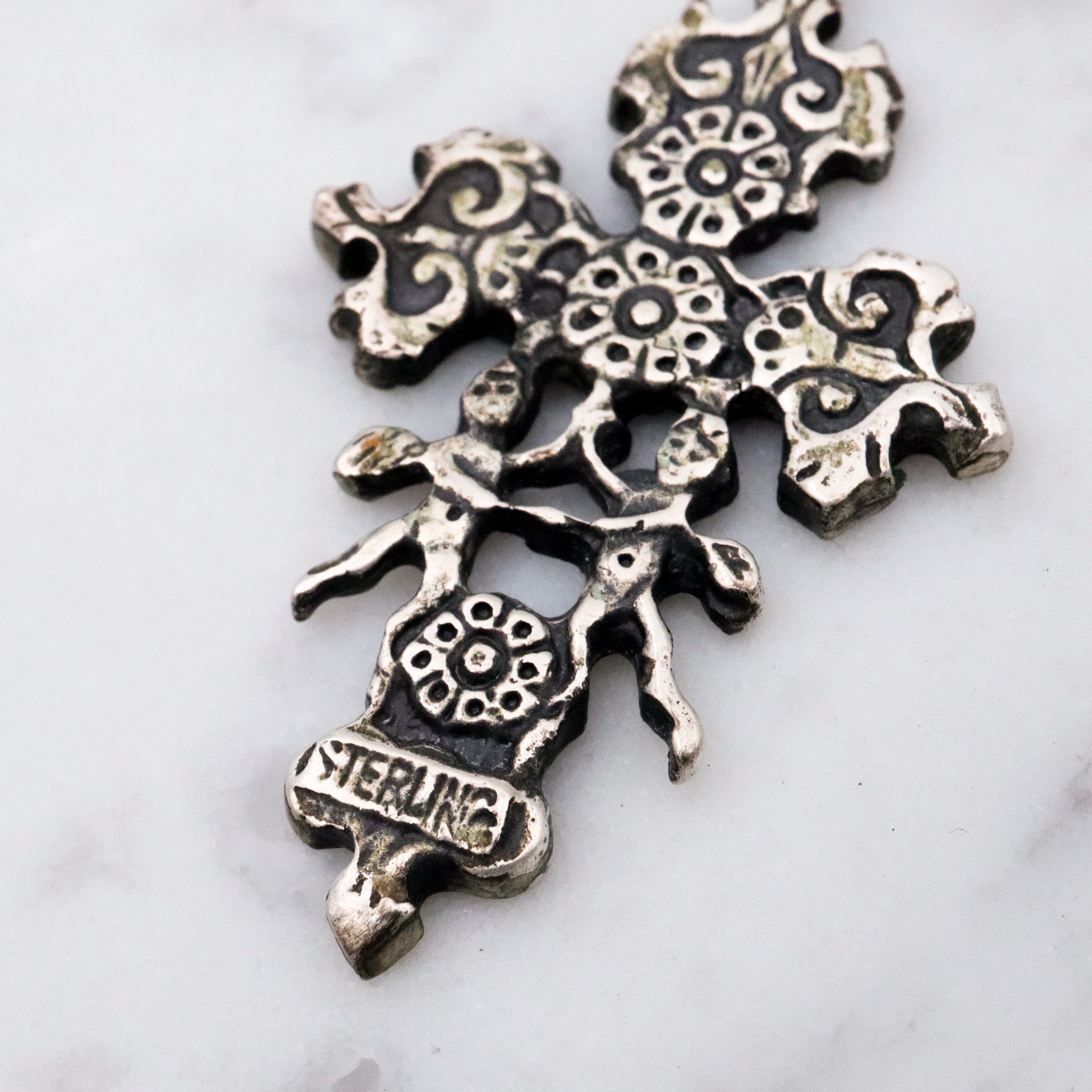 Antique sterling Caravaca cross pendant