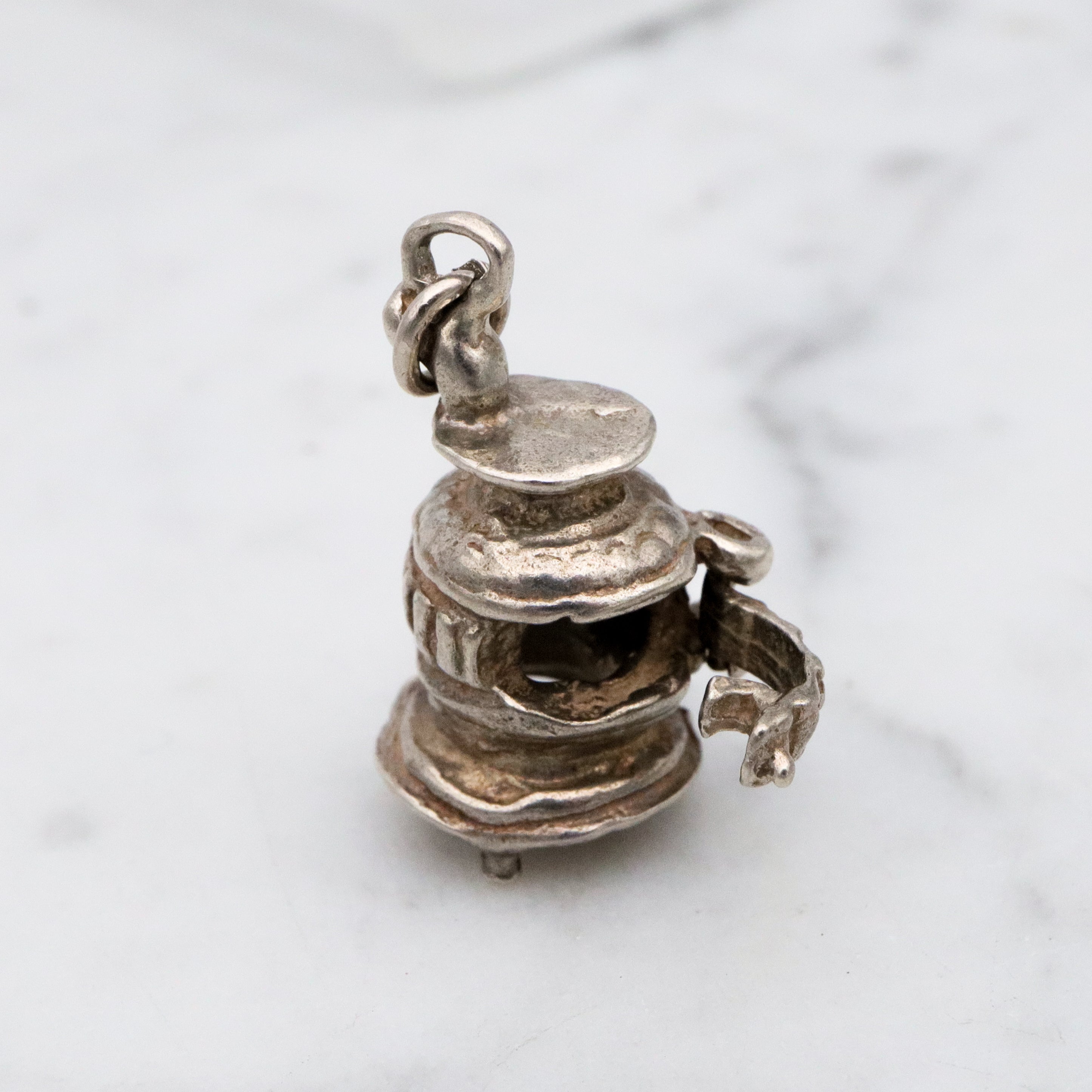 Vintage sterling opening wood stove charm pendant
