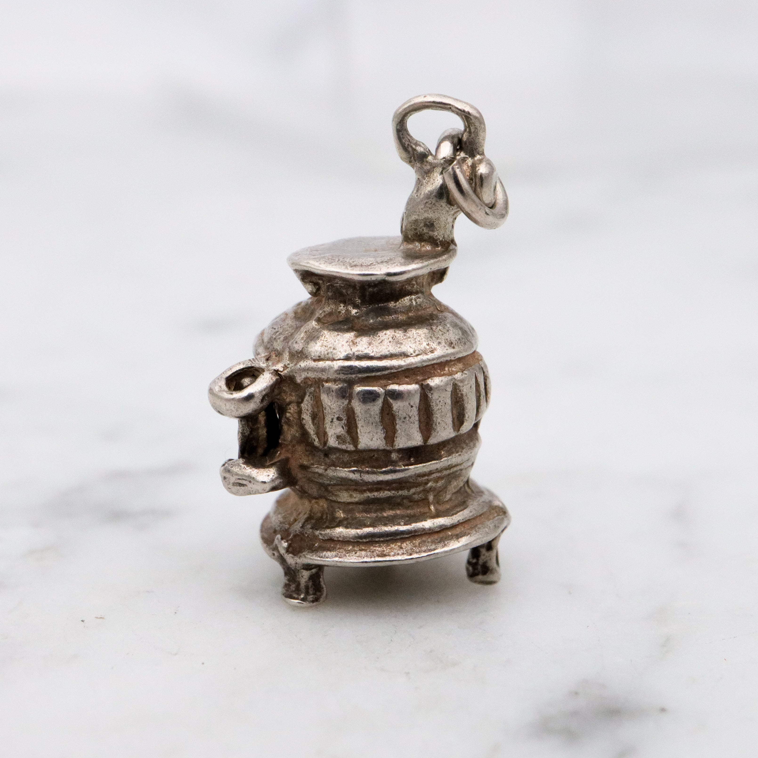 Vintage sterling opening wood stove charm pendant