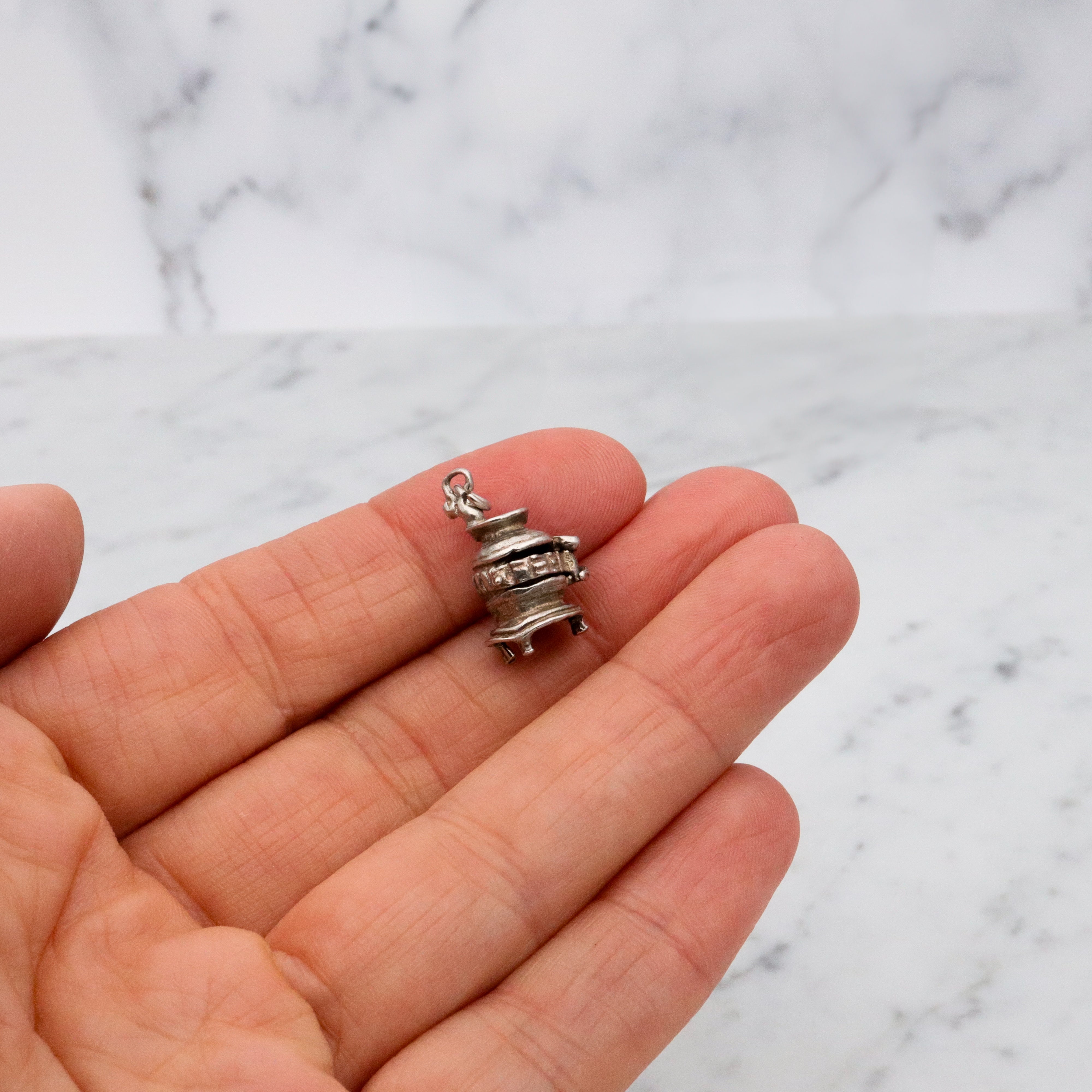 Vintage sterling opening wood stove charm pendant