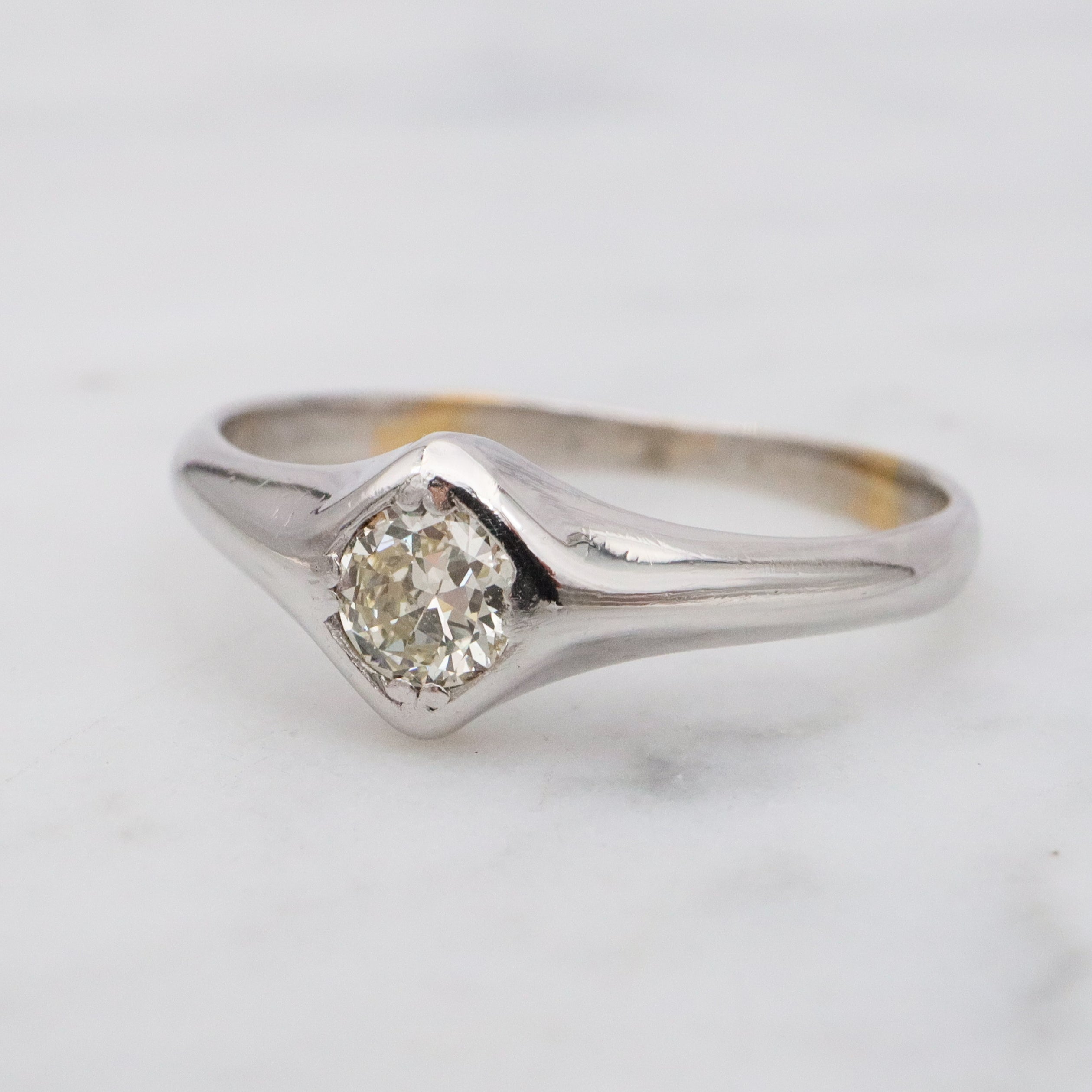 Antique Art Deco 18k white gold .25ct diamond solitaire ring, size 6.75