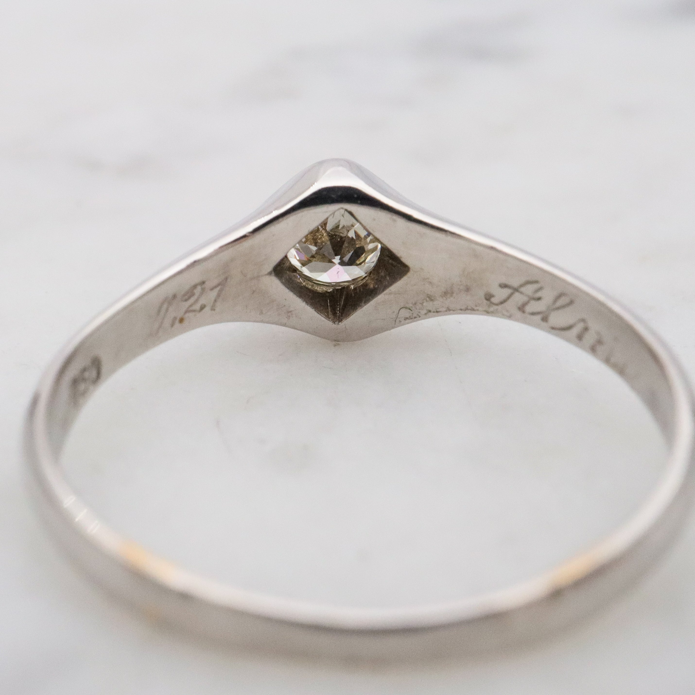 Antique Art Deco 18k white gold .25ct diamond solitaire ring, size 6.75