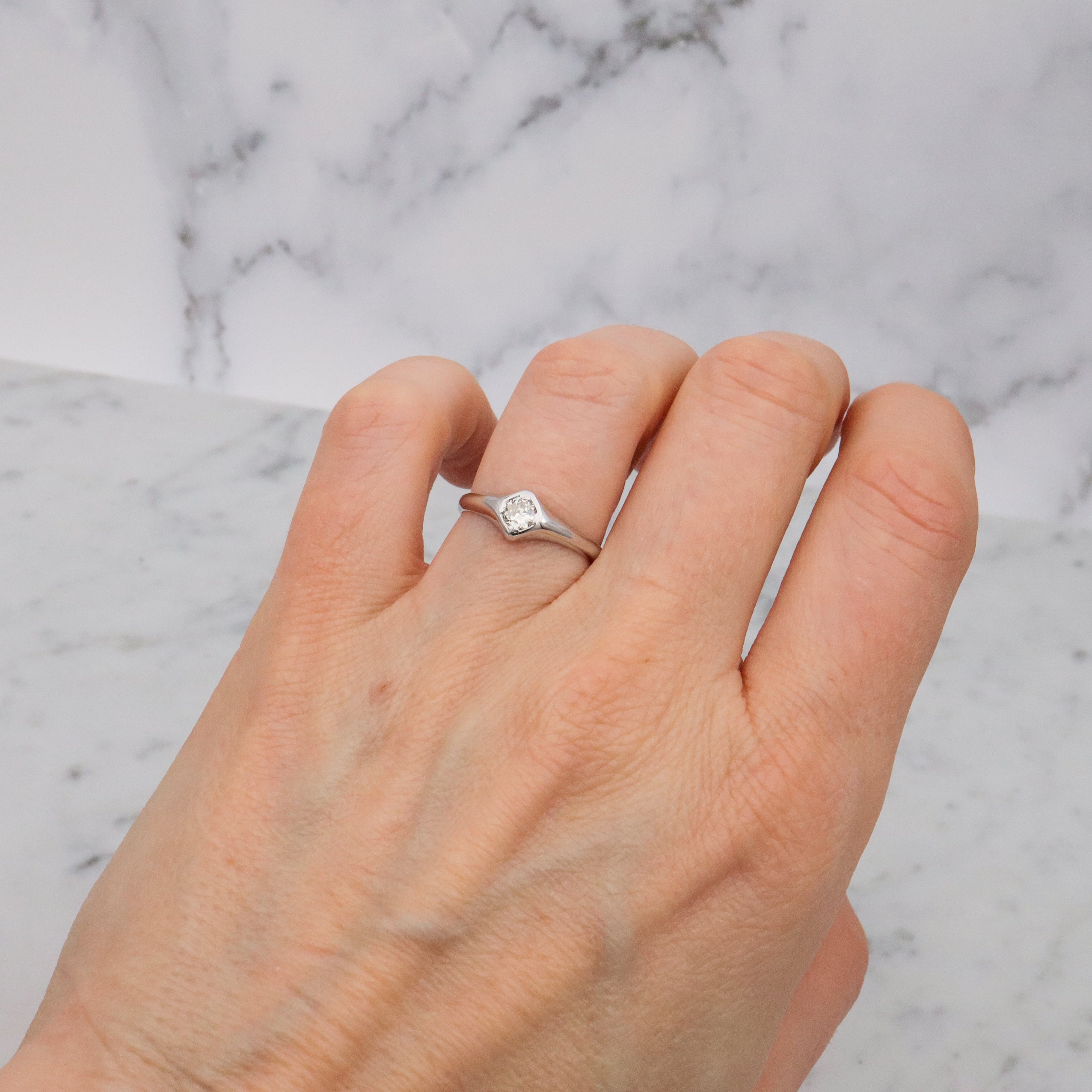 Antique Art Deco 18k white gold .25ct diamond solitaire ring, size 6.75