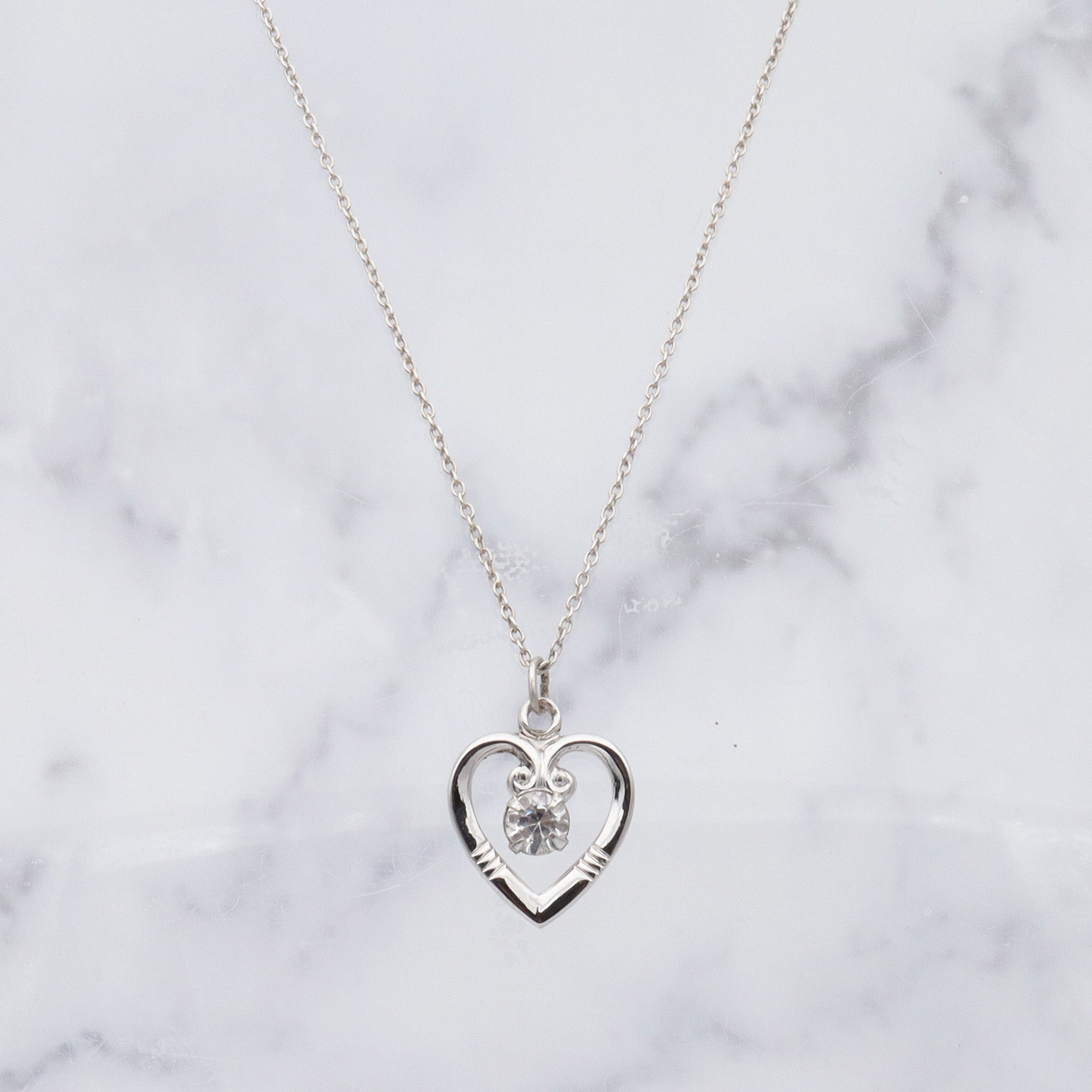 Retro Theda sterling & quartz gem heart necklace