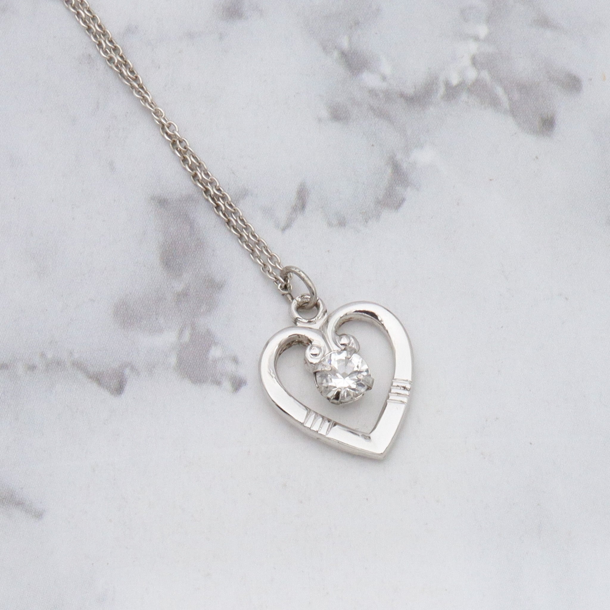 Retro Theda sterling & quartz gem heart necklace