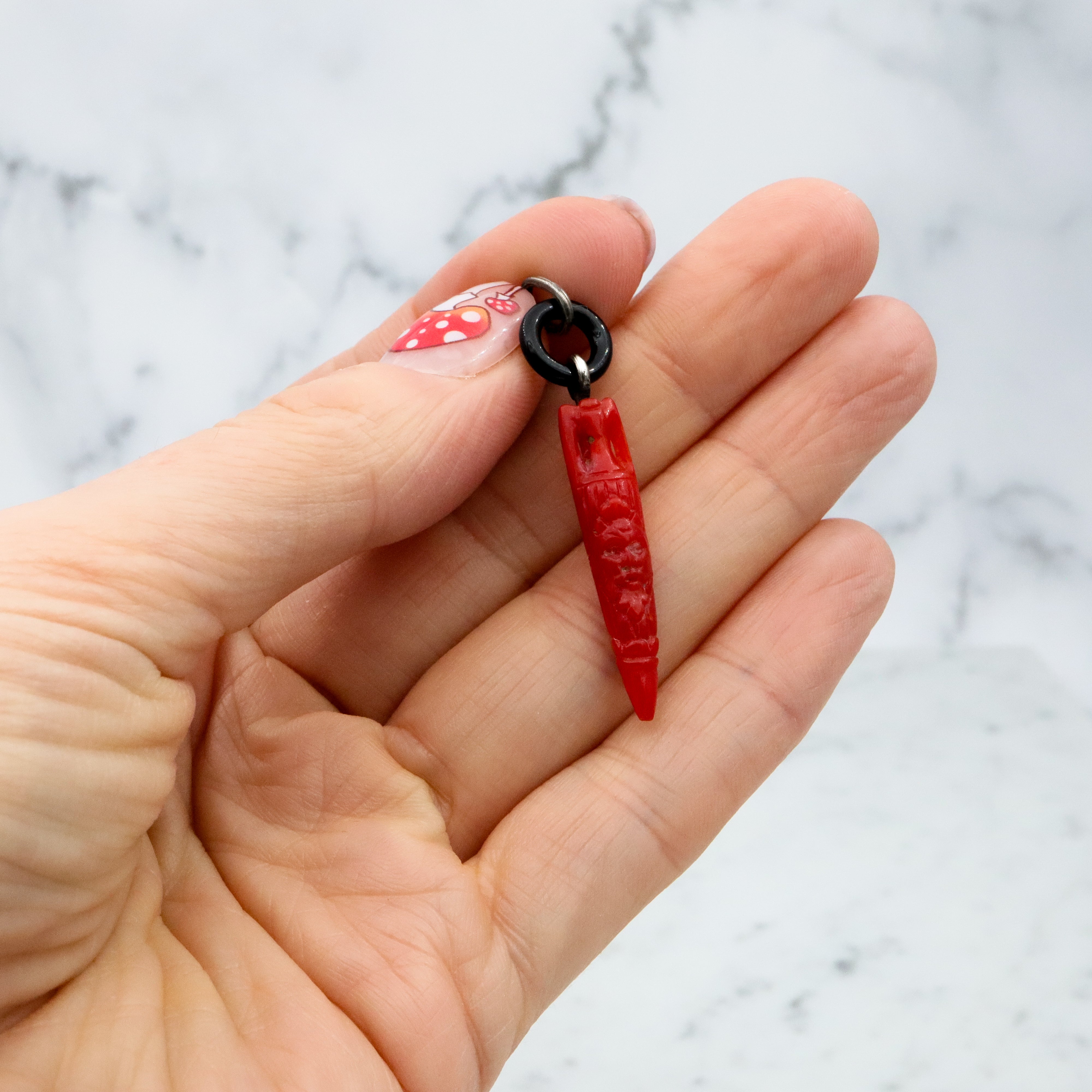 Antique Victorian carved coral amphora urn & onyx loop pendant