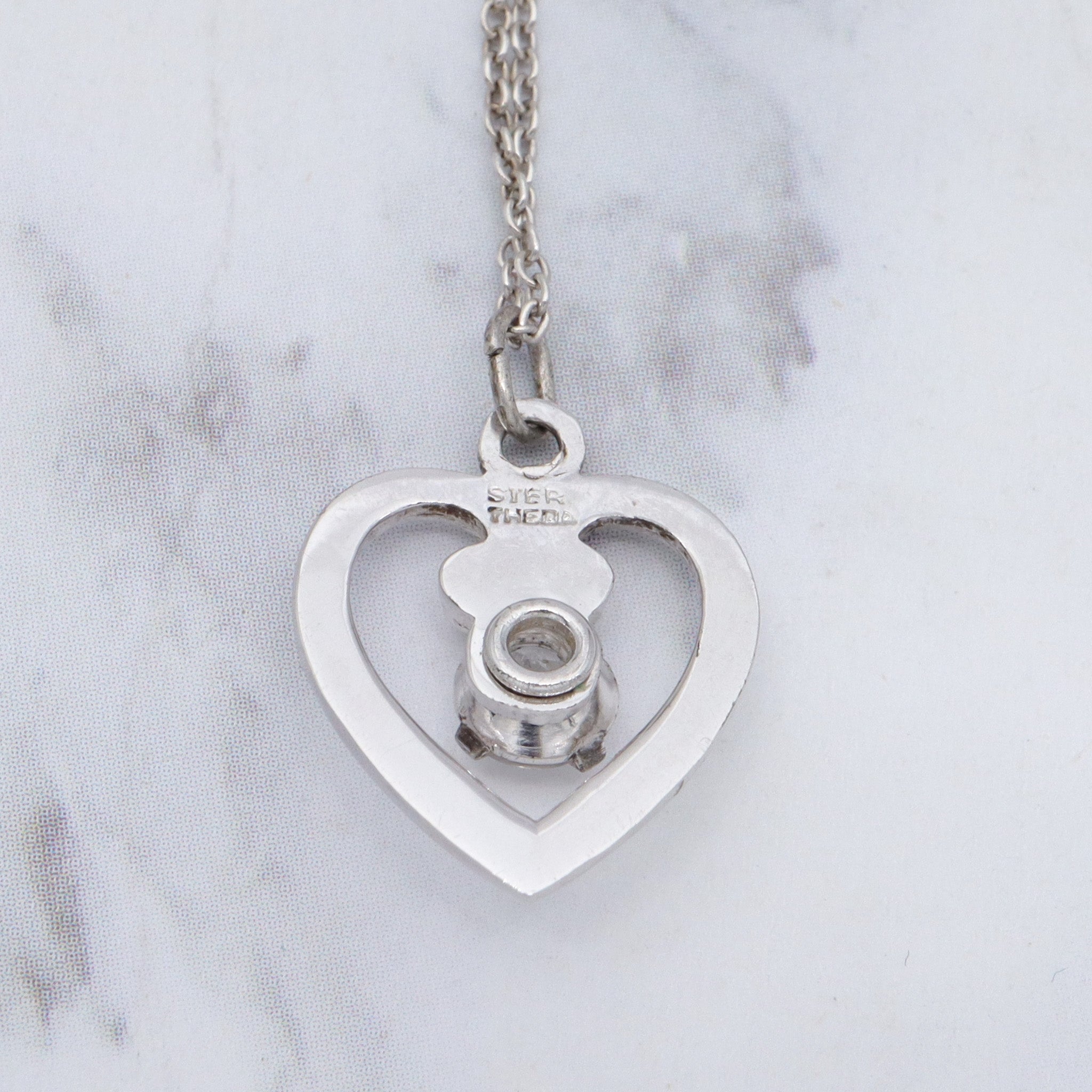 Retro Theda sterling & quartz gem heart necklace