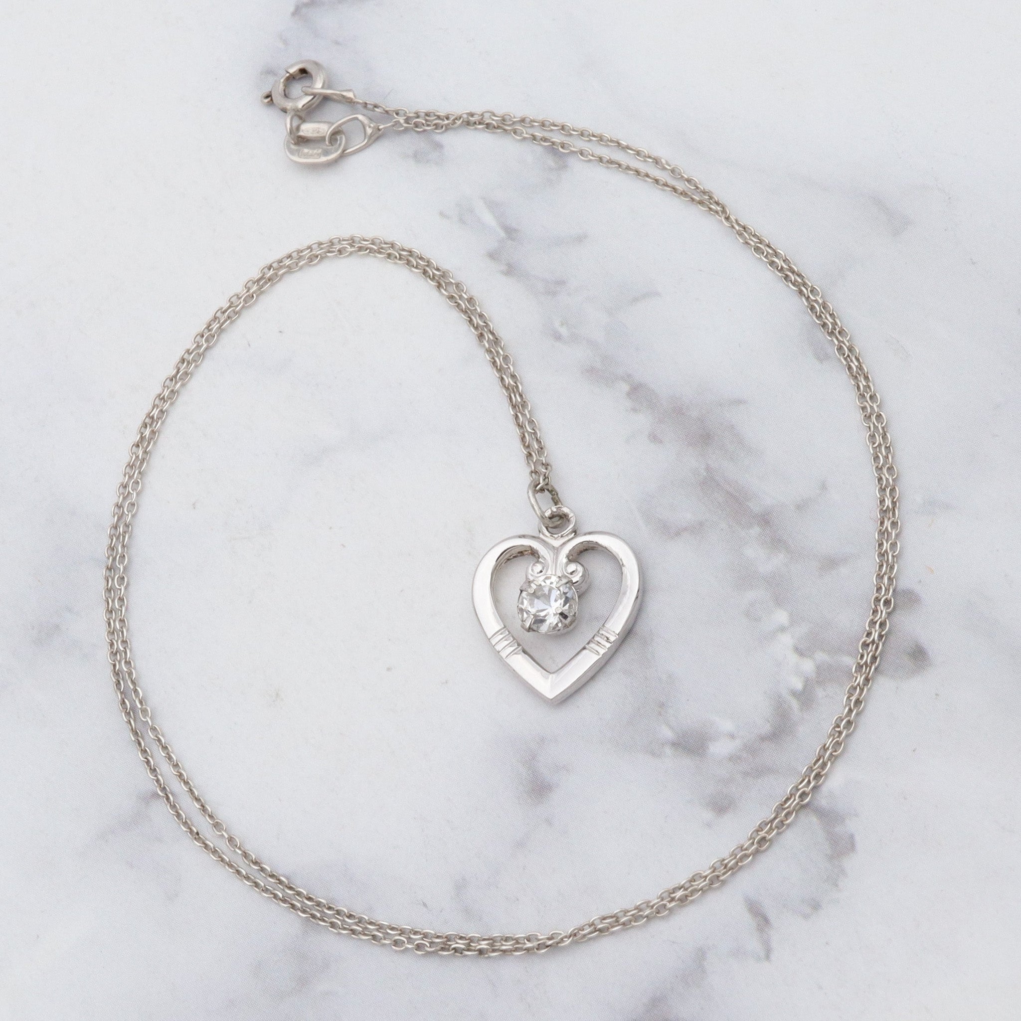 Retro Theda sterling & quartz gem heart necklace