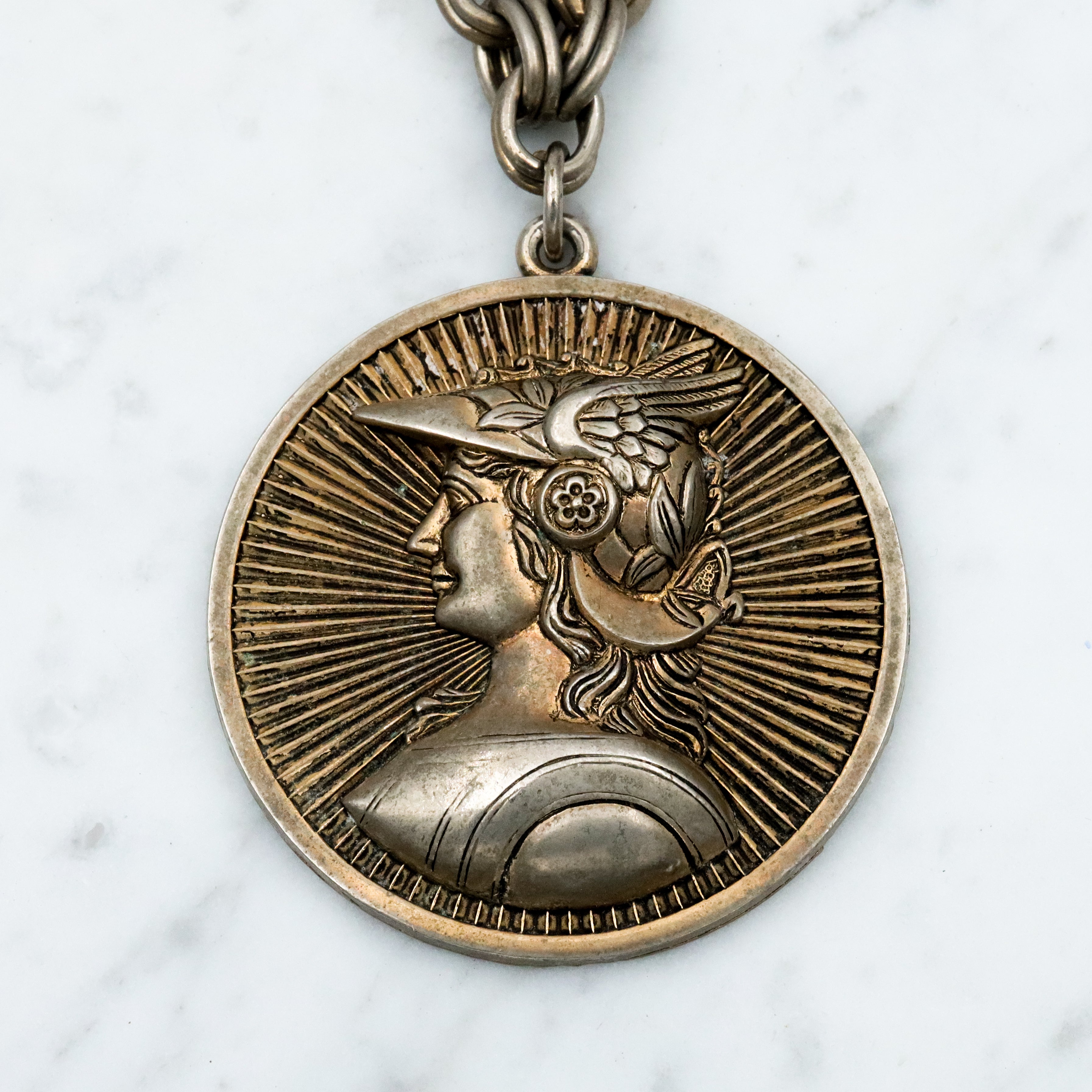 Vintage French Marianne medallion pendant necklace